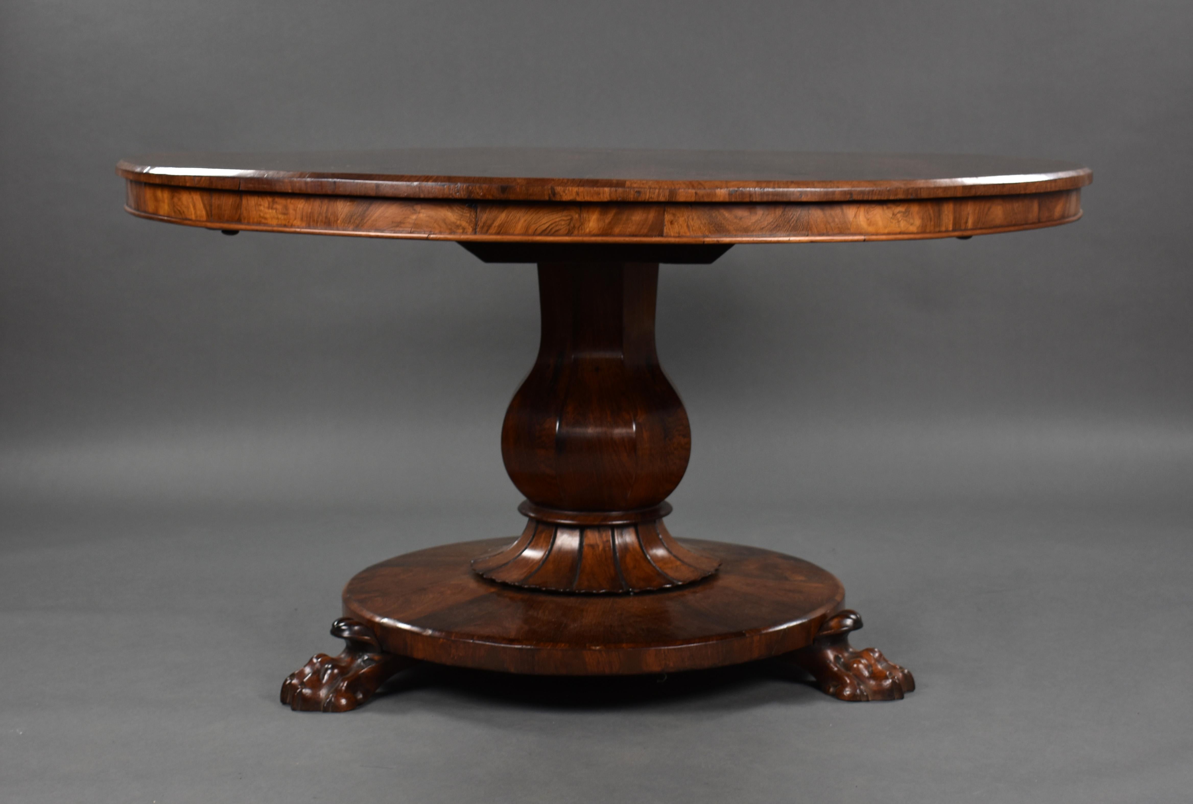 19th Century English William IV Rosewood Circular Dining Table 1