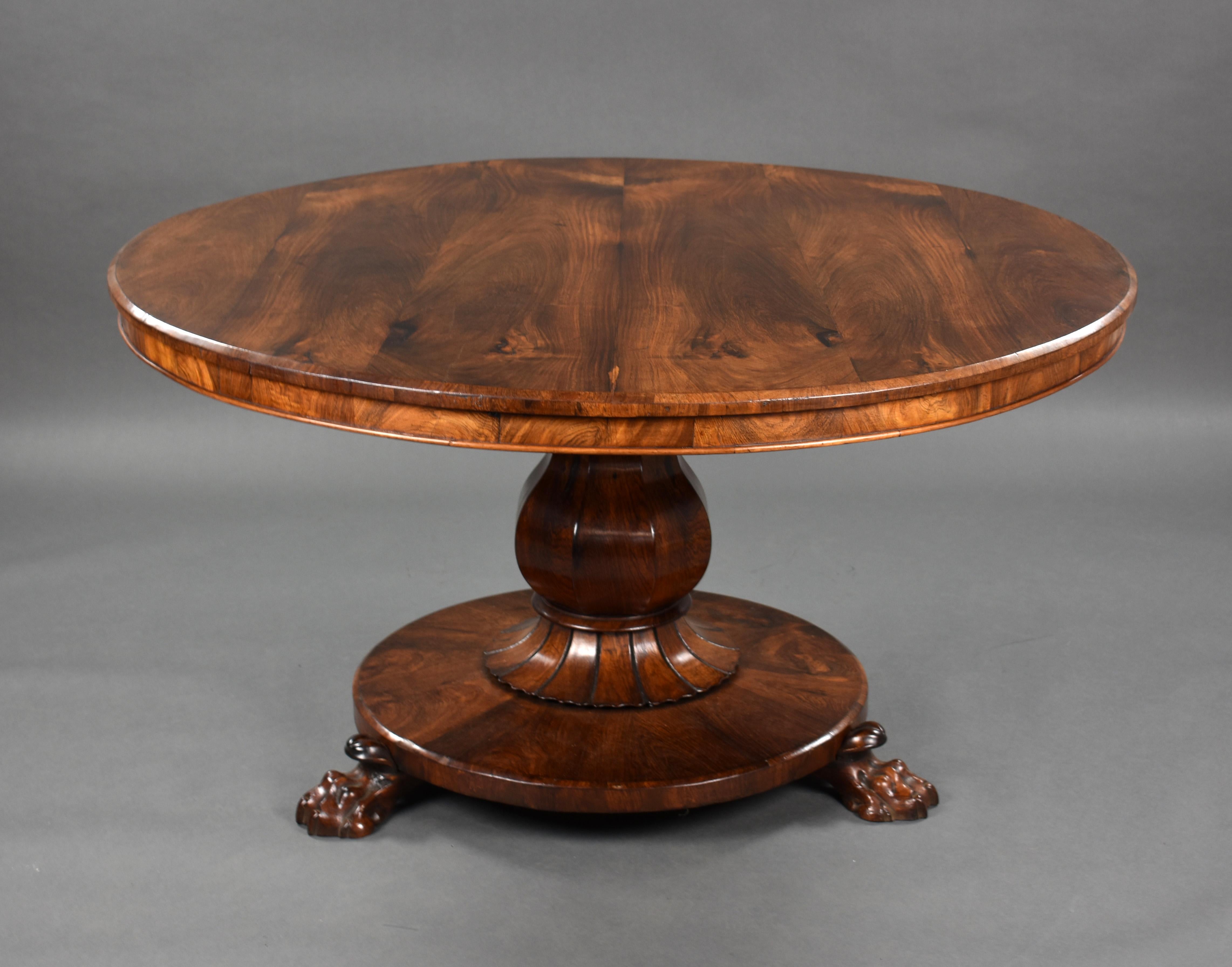 19th Century English William IV Rosewood Circular Dining Table 2