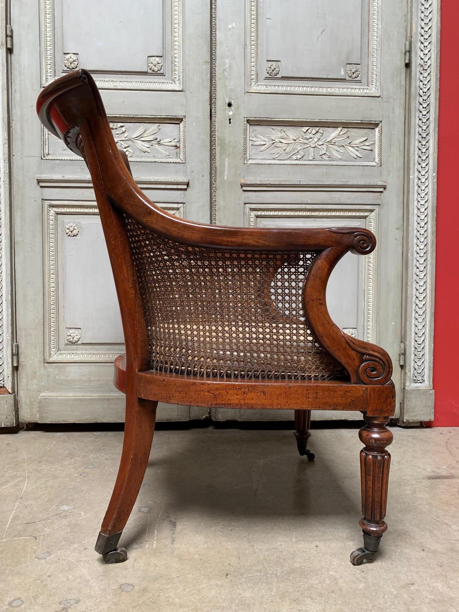 Regency 19th Century English William IV Walnut Library Chair with Cane