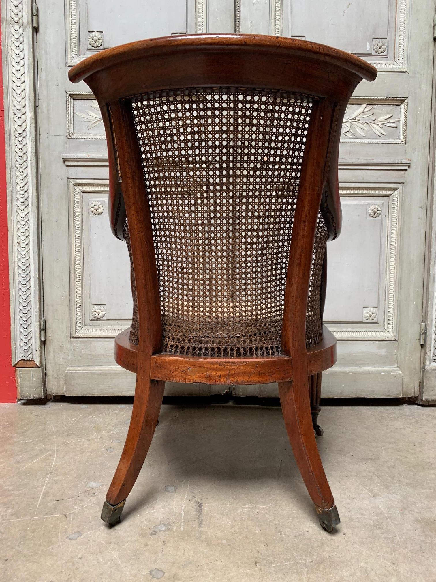 Carved 19th Century English William IV Walnut Library Chair with Cane