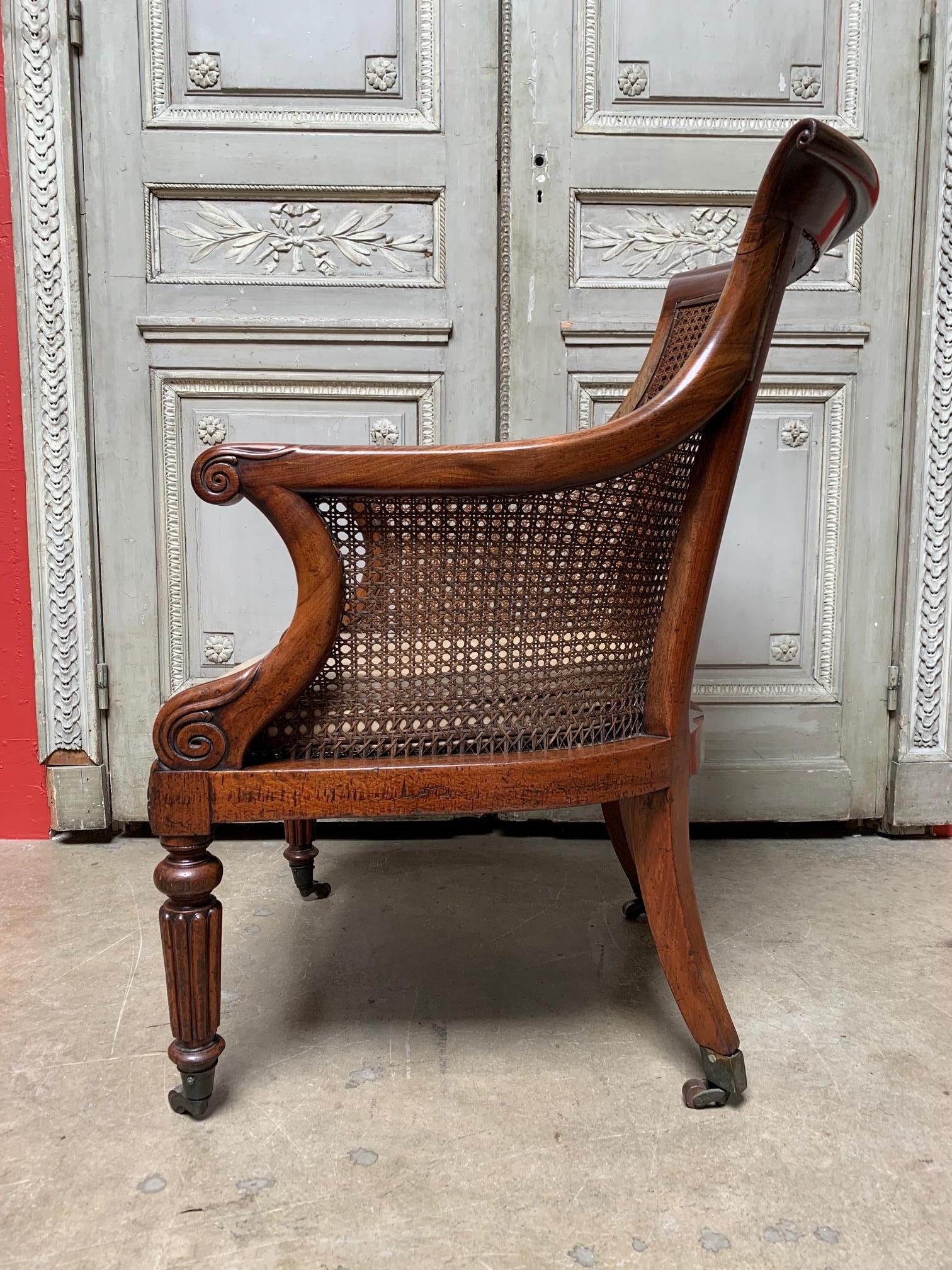 19th Century English William IV Walnut Library Chair with Cane In Good Condition In Dallas, TX