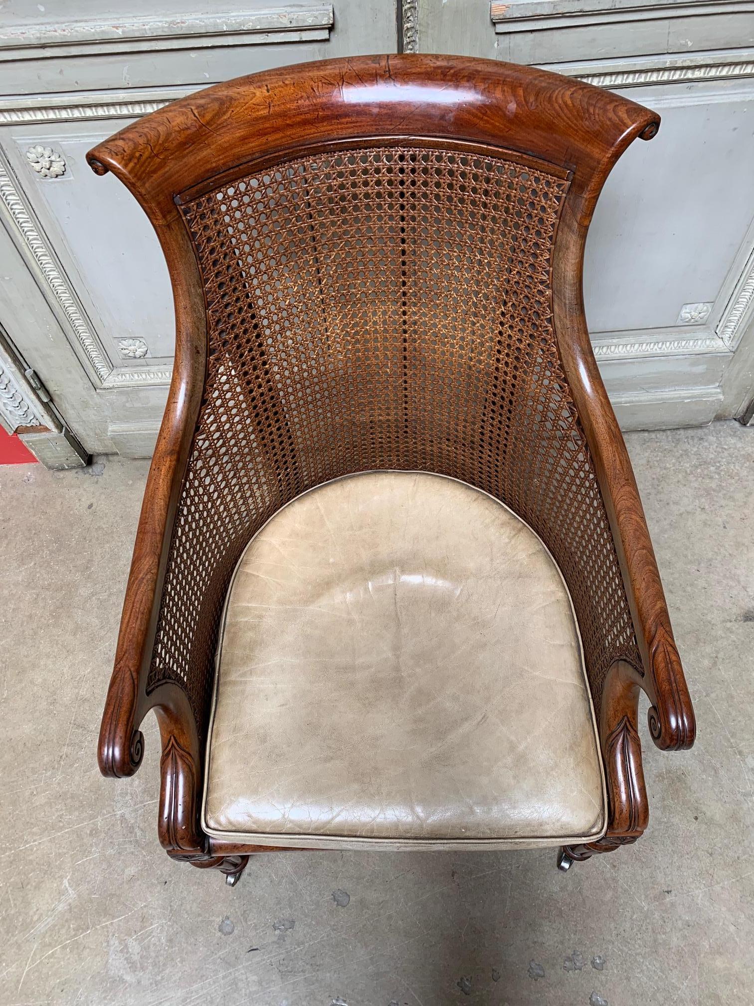 19th Century English William IV Walnut Library Chair with Cane 1