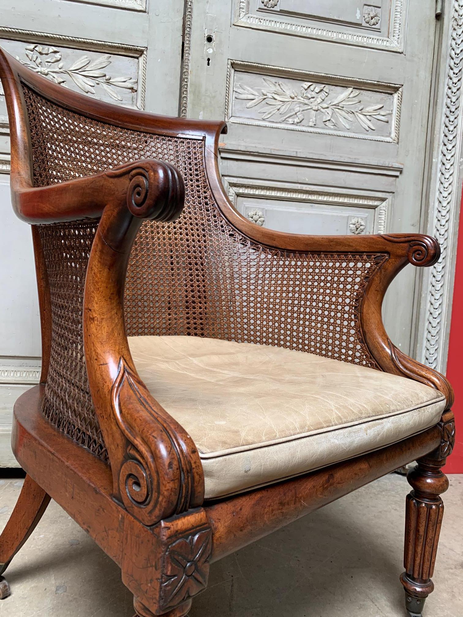 19th Century English William IV Walnut Library Chair with Cane 2