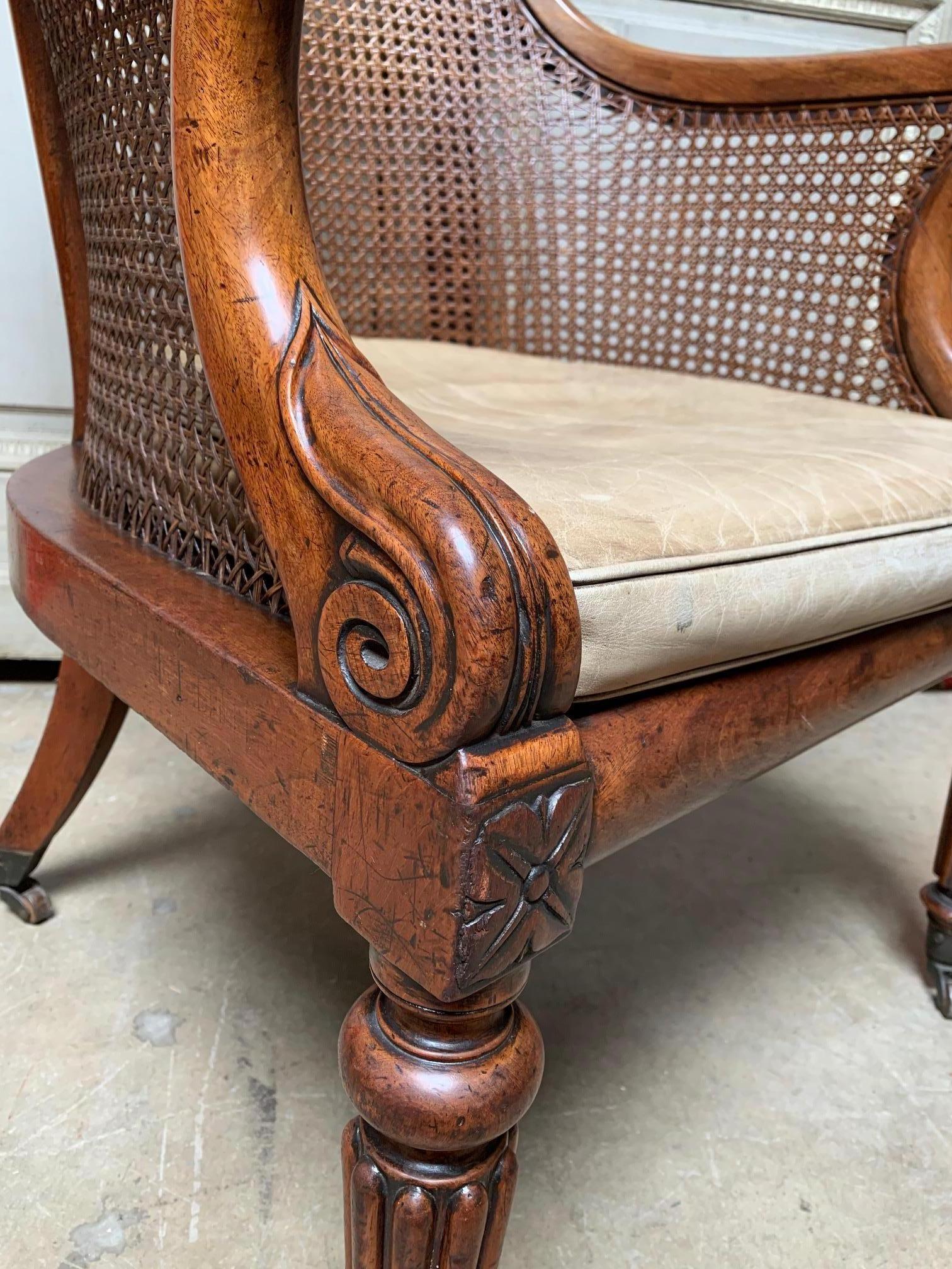 19th Century English William IV Walnut Library Chair with Cane 3