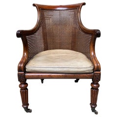 19th Century English William IV Walnut Library Chair with Cane