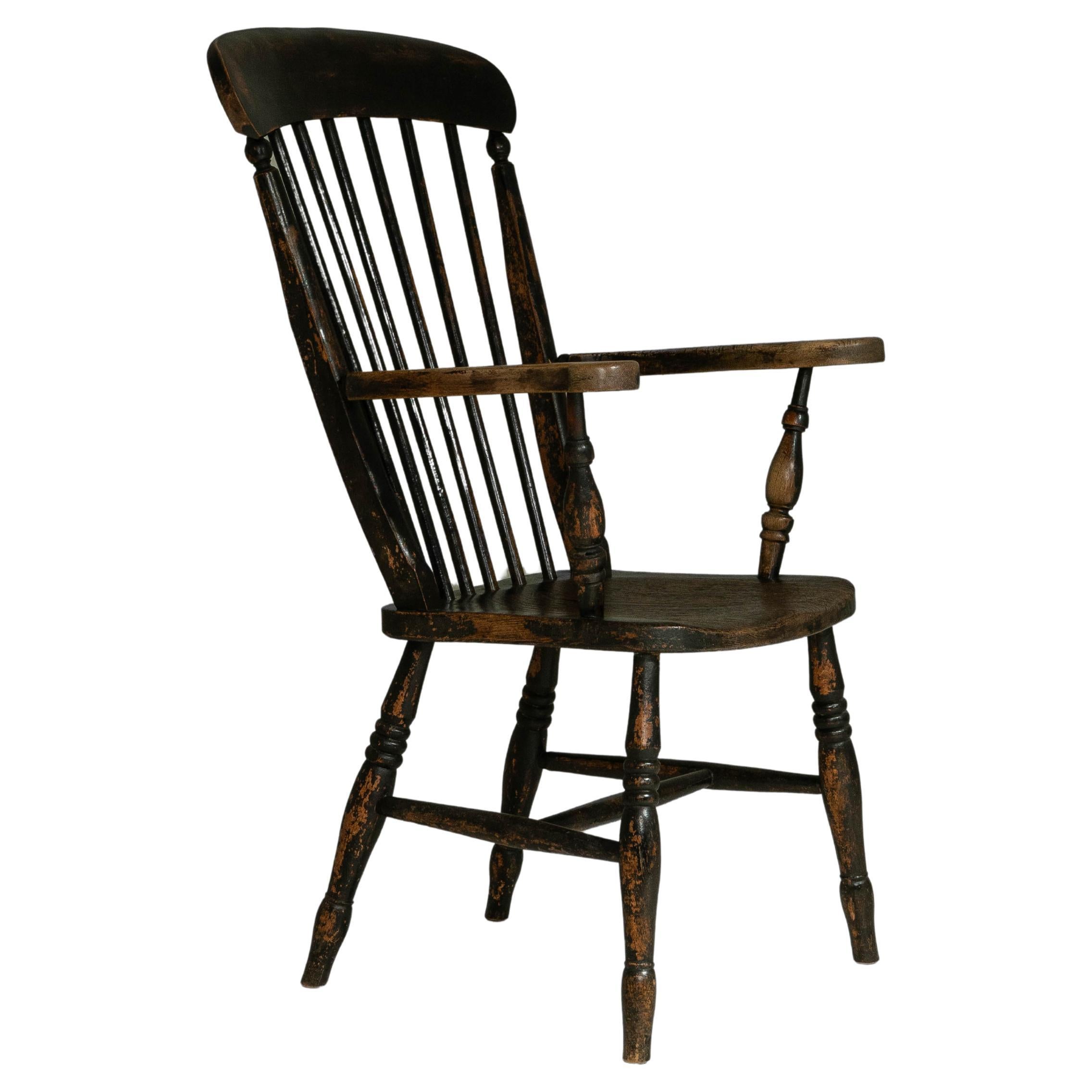 19th Century English Windsor Spindle-Back Armchair In Original Patina