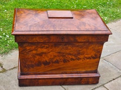 19th century English wine cooler, Regency, sarcophagus shape, flame mahogany