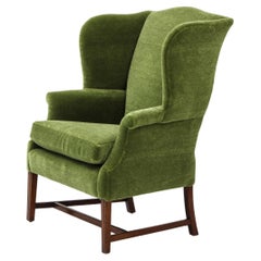 Silla de biblioteca con respaldo en mohair verde Pierre Frey, Inglaterra finales del siglo XIX