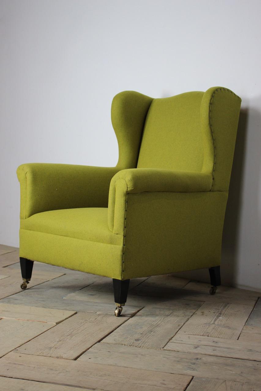 Fabric 19th Century English Wingback Armchair For Sale