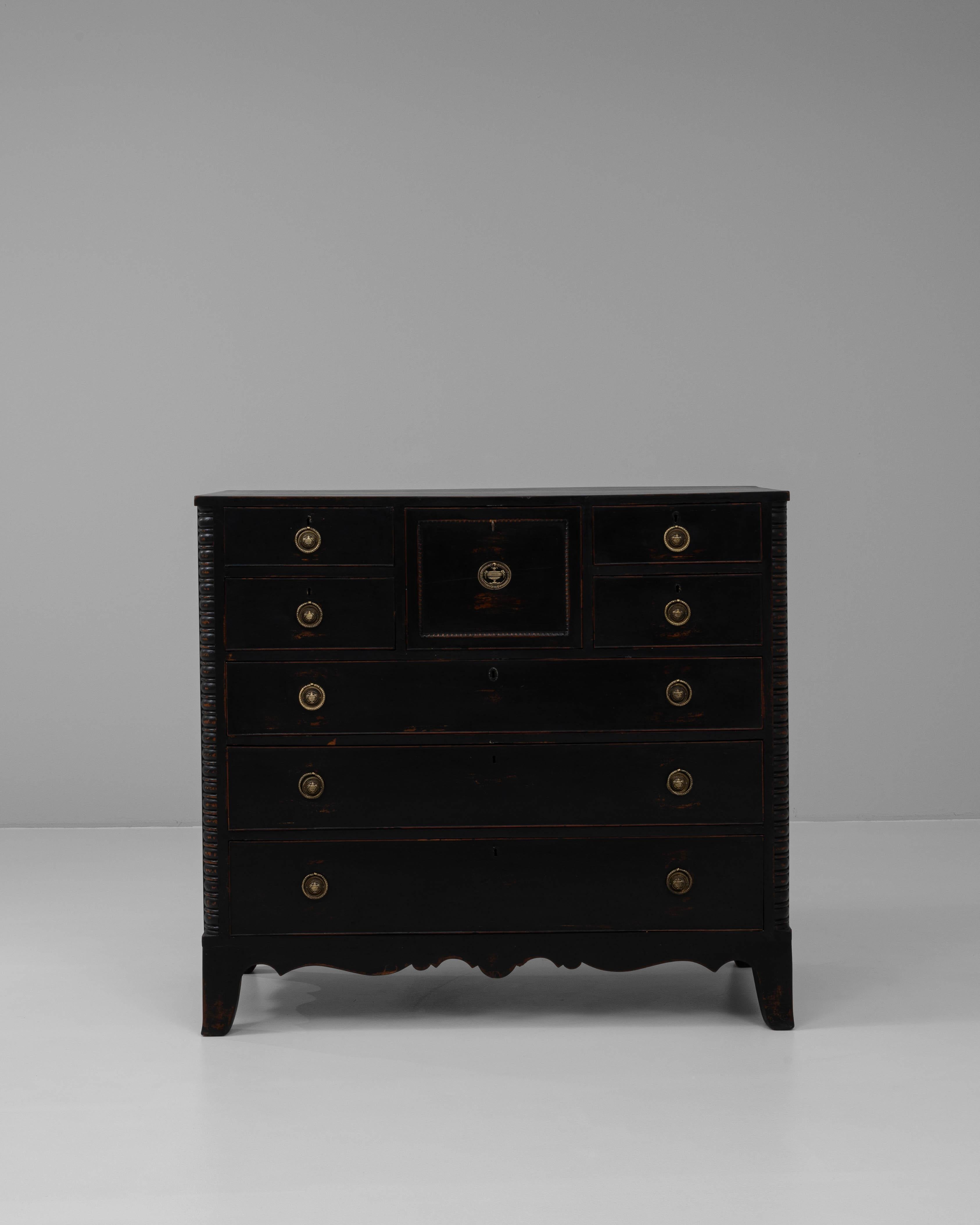 19th Century English Wood Black Patinated Chest Of Drawers 8