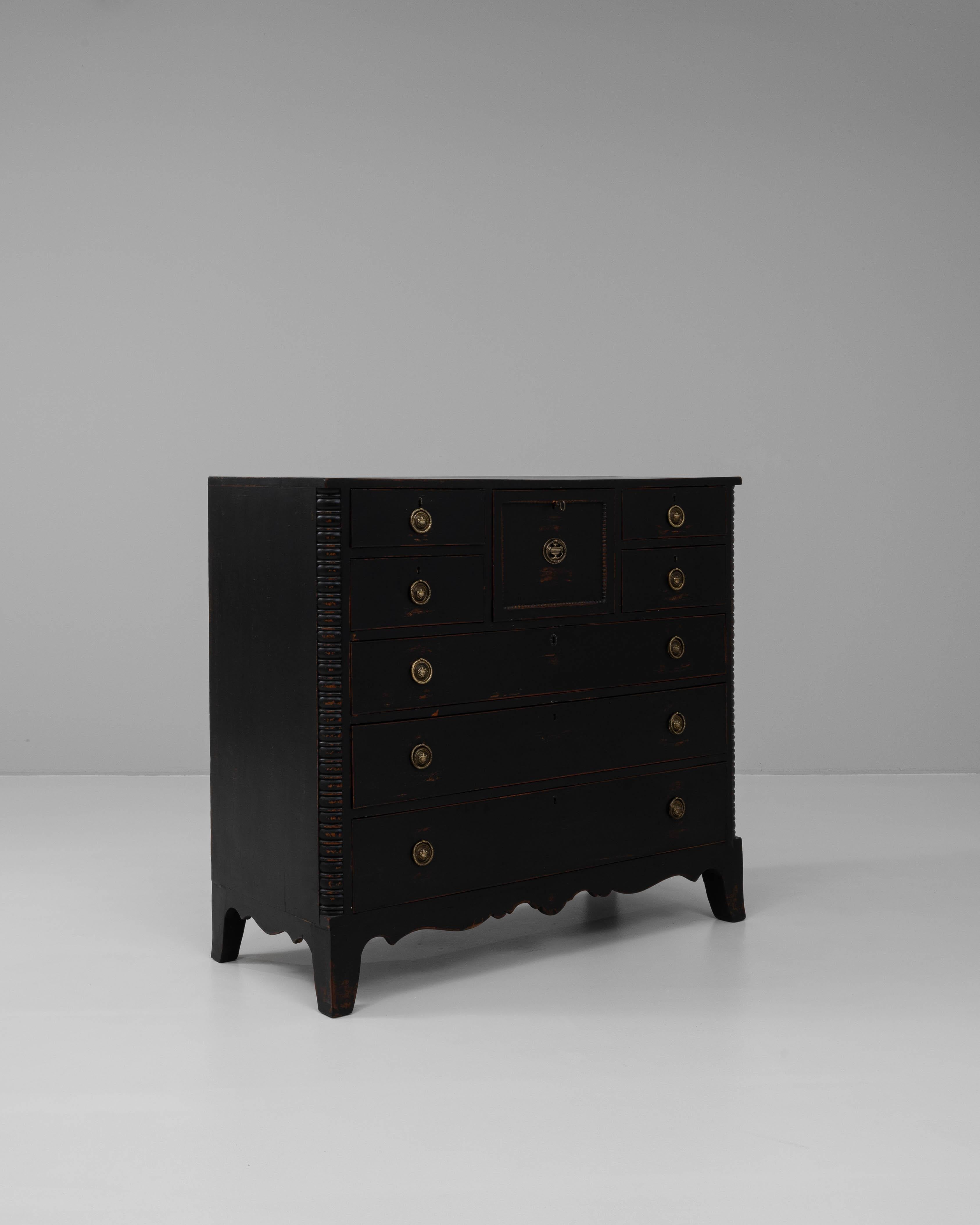 British 19th Century English Wood Black Patinated Chest Of Drawers