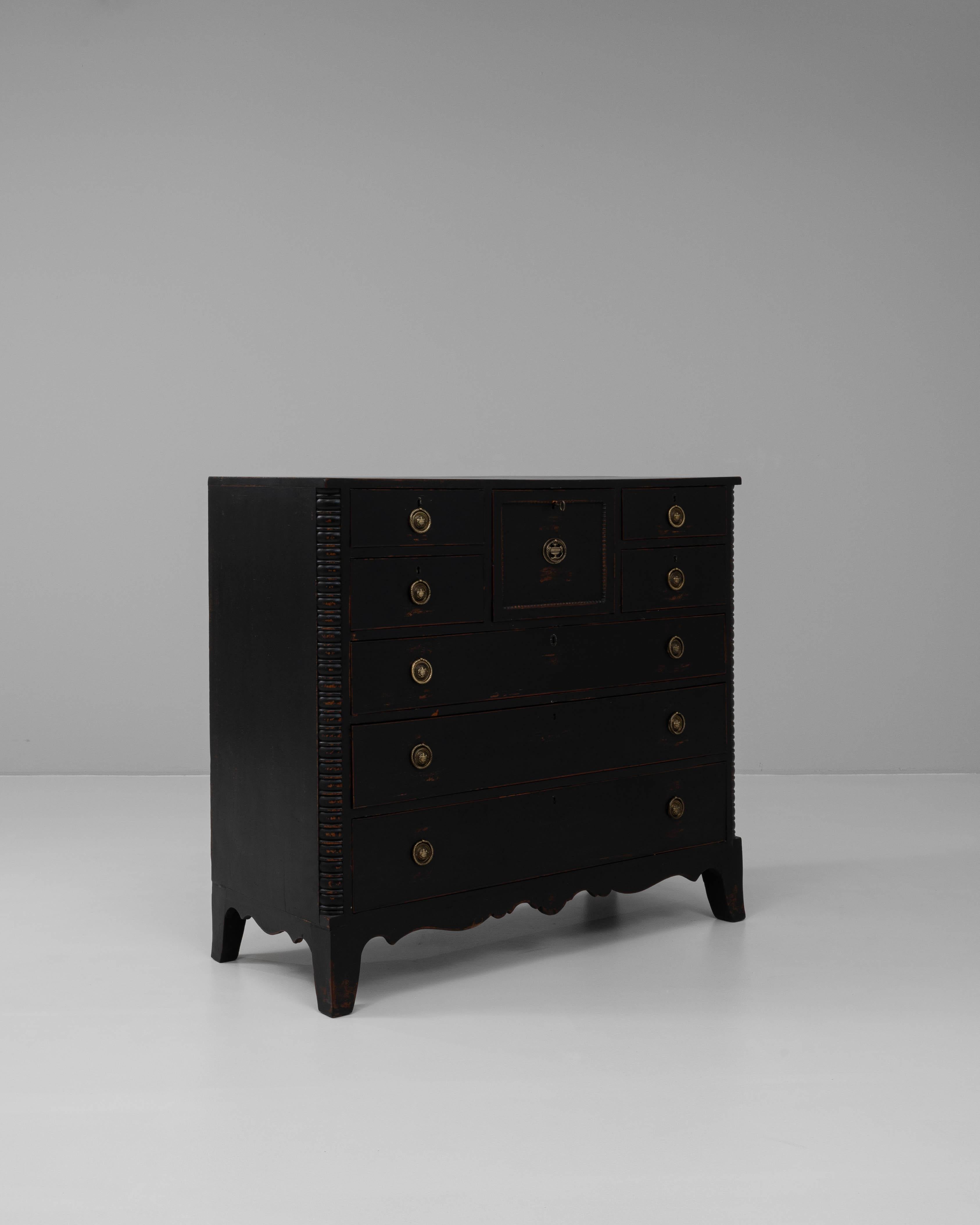 19th Century English Wood Black Patinated Chest Of Drawers 1