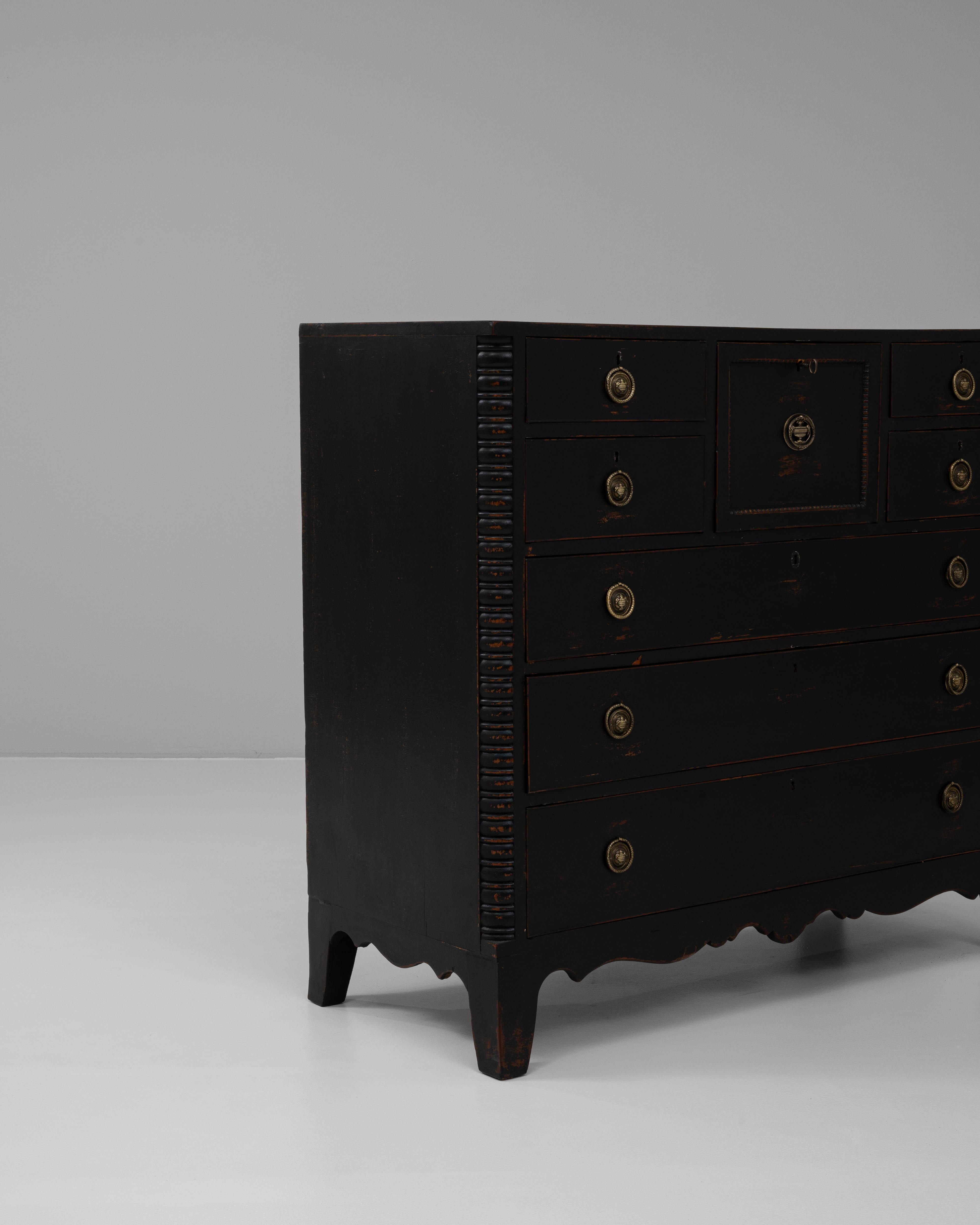 19th Century English Wood Black Patinated Chest Of Drawers 3