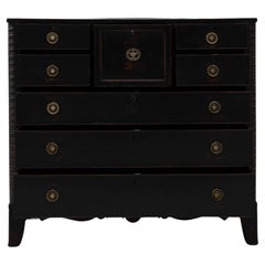 19th Century English Wood Black Patinated Chest Of Drawers