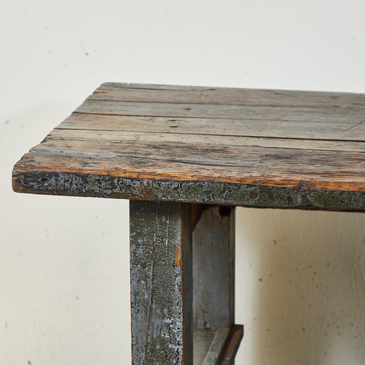 19th Century English Wood Plank Top Work Table In Good Condition In Los Angeles, CA