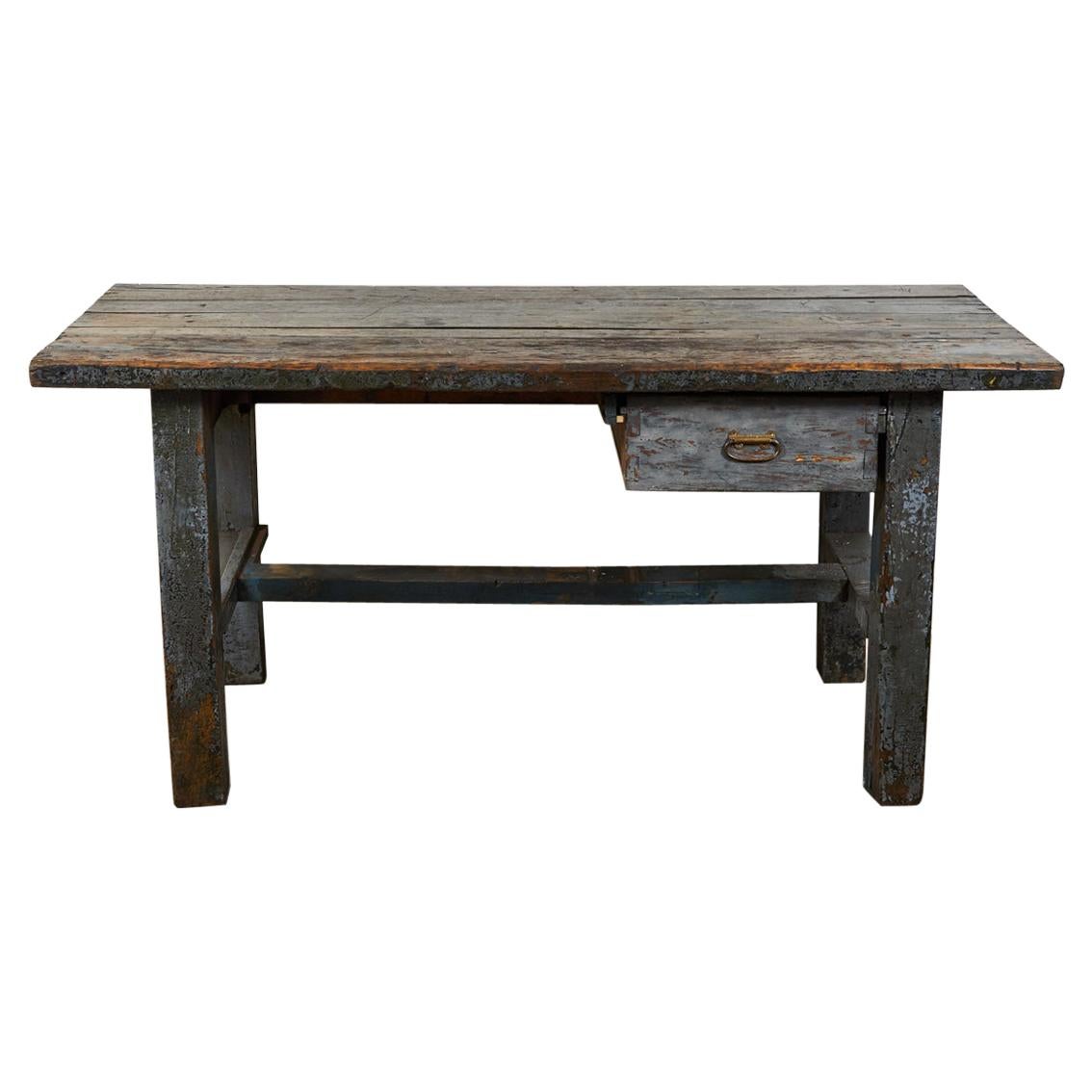 19th Century English Wood Plank Top Work Table