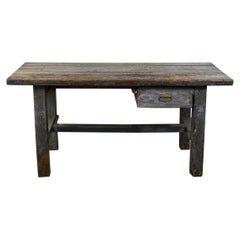 Antique 19th Century English Wood Plank Top Work Table