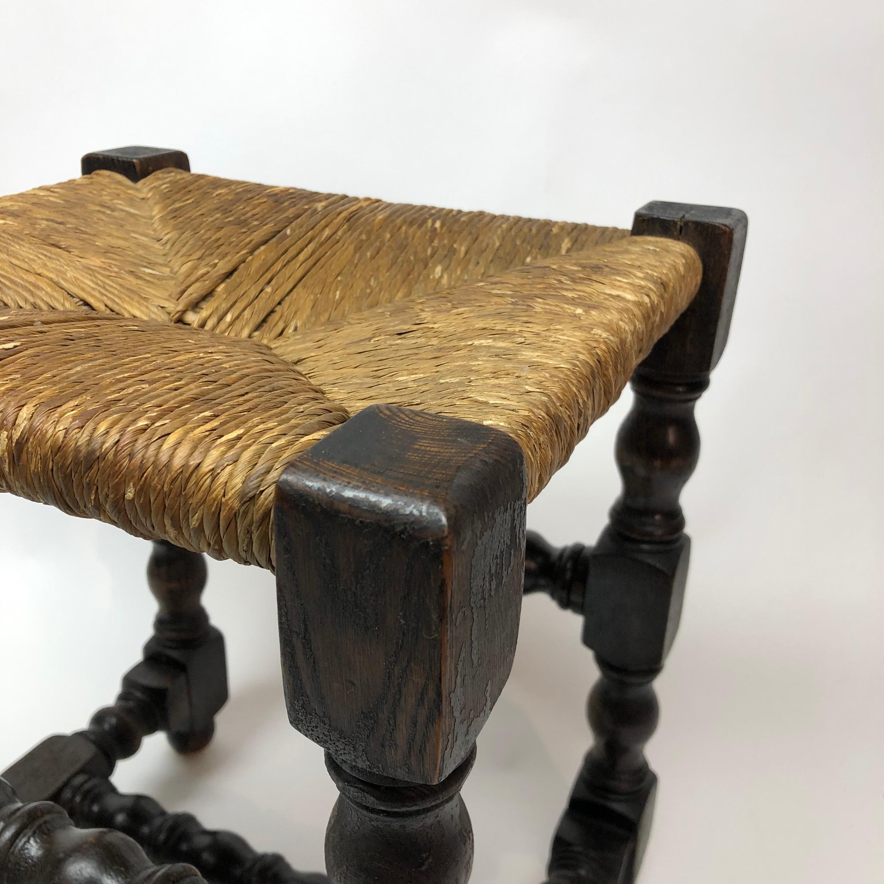 19th Century English Wood Stool with Rush Seat In Good Condition In East Hampton, NY