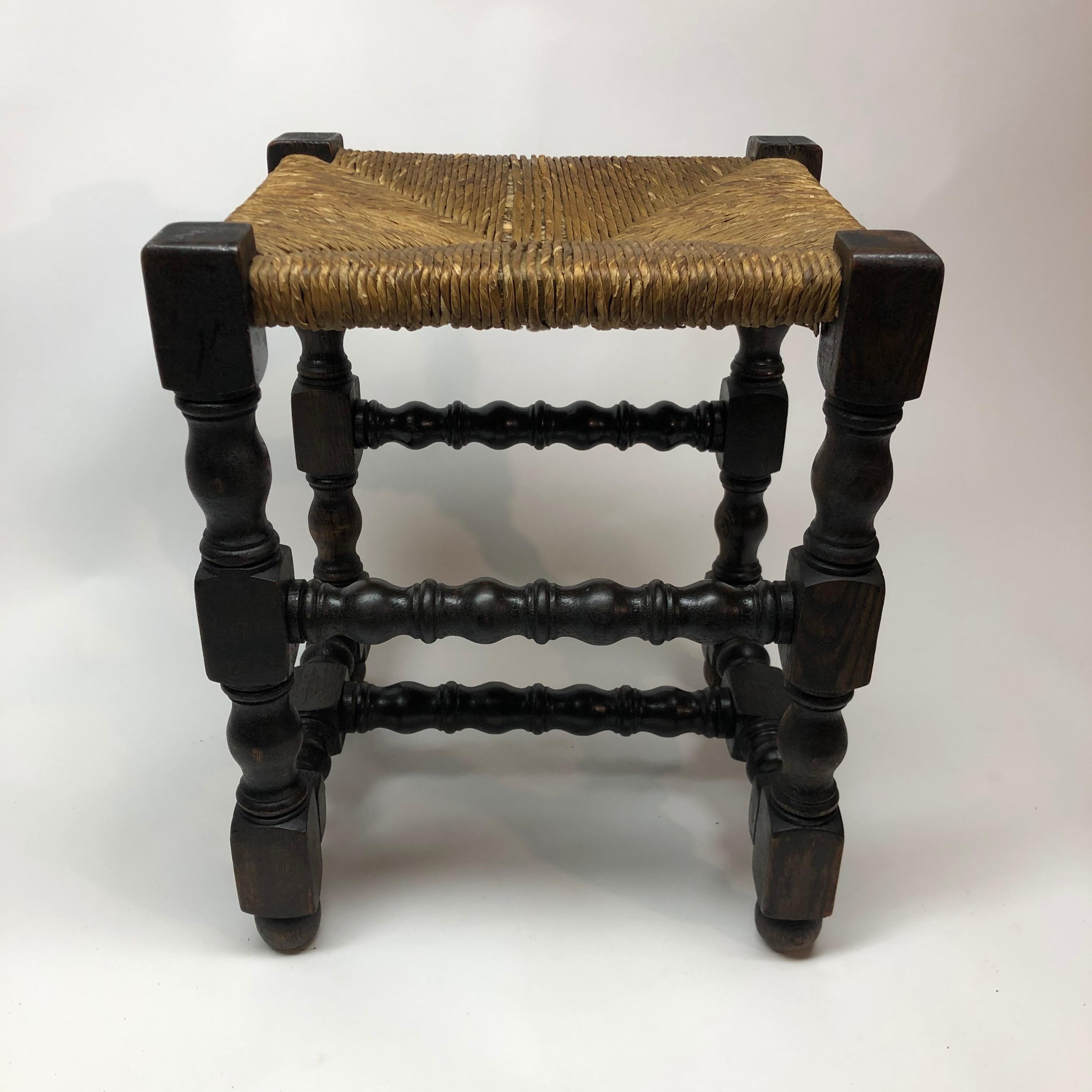 19th Century English Wood Stool with Rush Seat 1