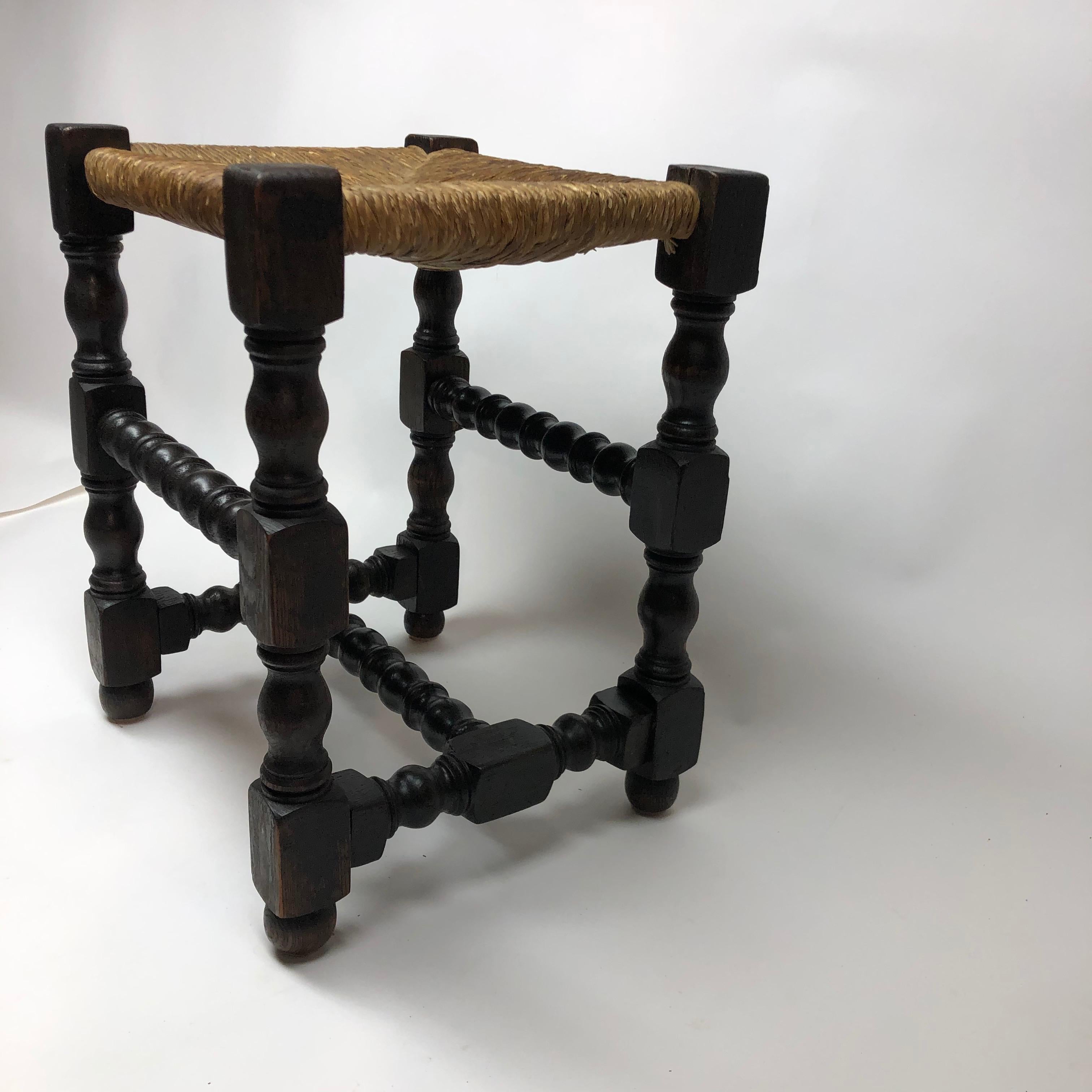 19th Century English Wood Stool with Rush Seat 2