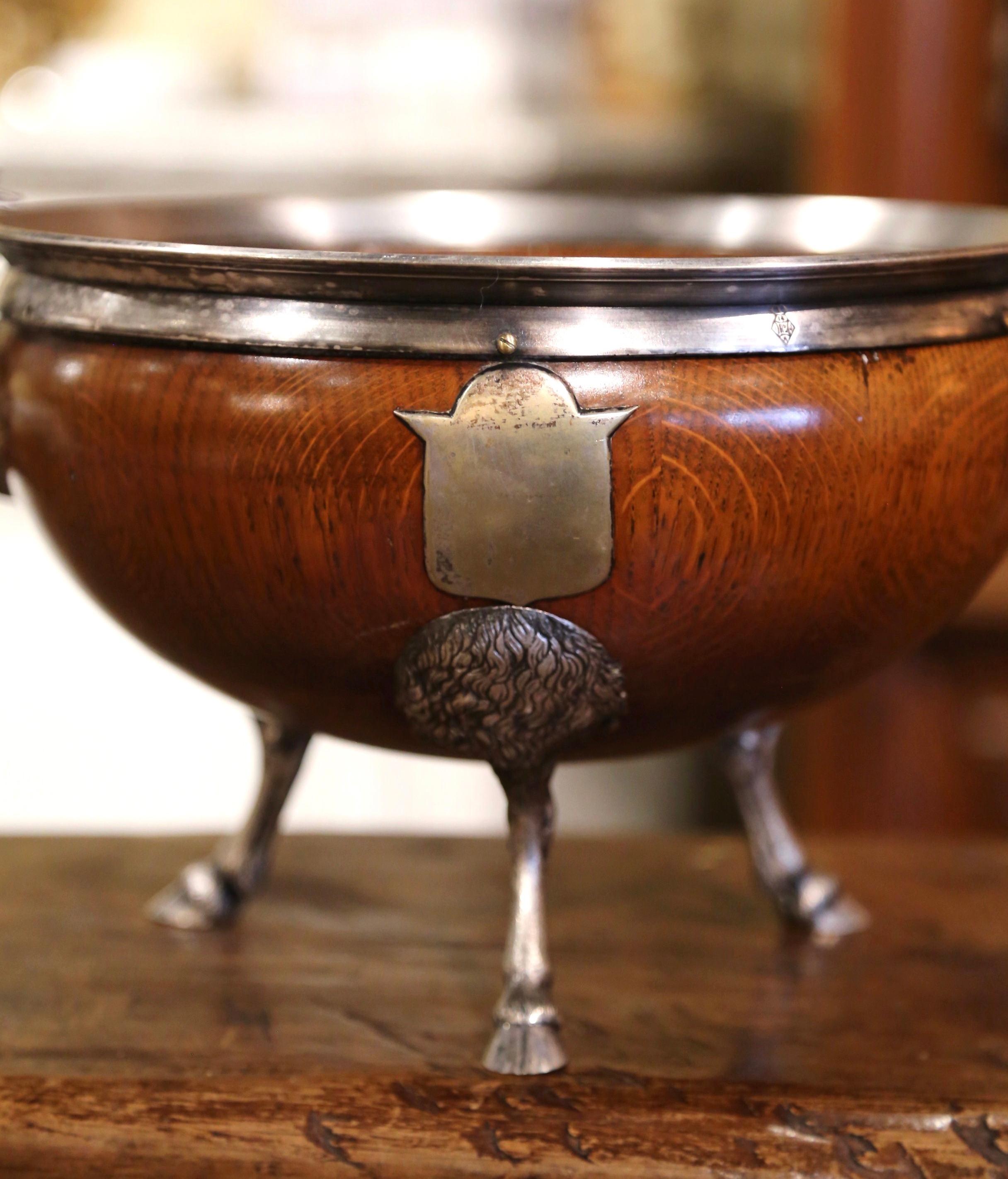 19th Century English Wooden and Silver Plated Bowl on Hoof Feet with Deer Motifs 1