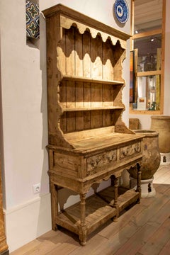 19th Century English Wooden Chest, Drawers, Shelves with decorative skirt on Top