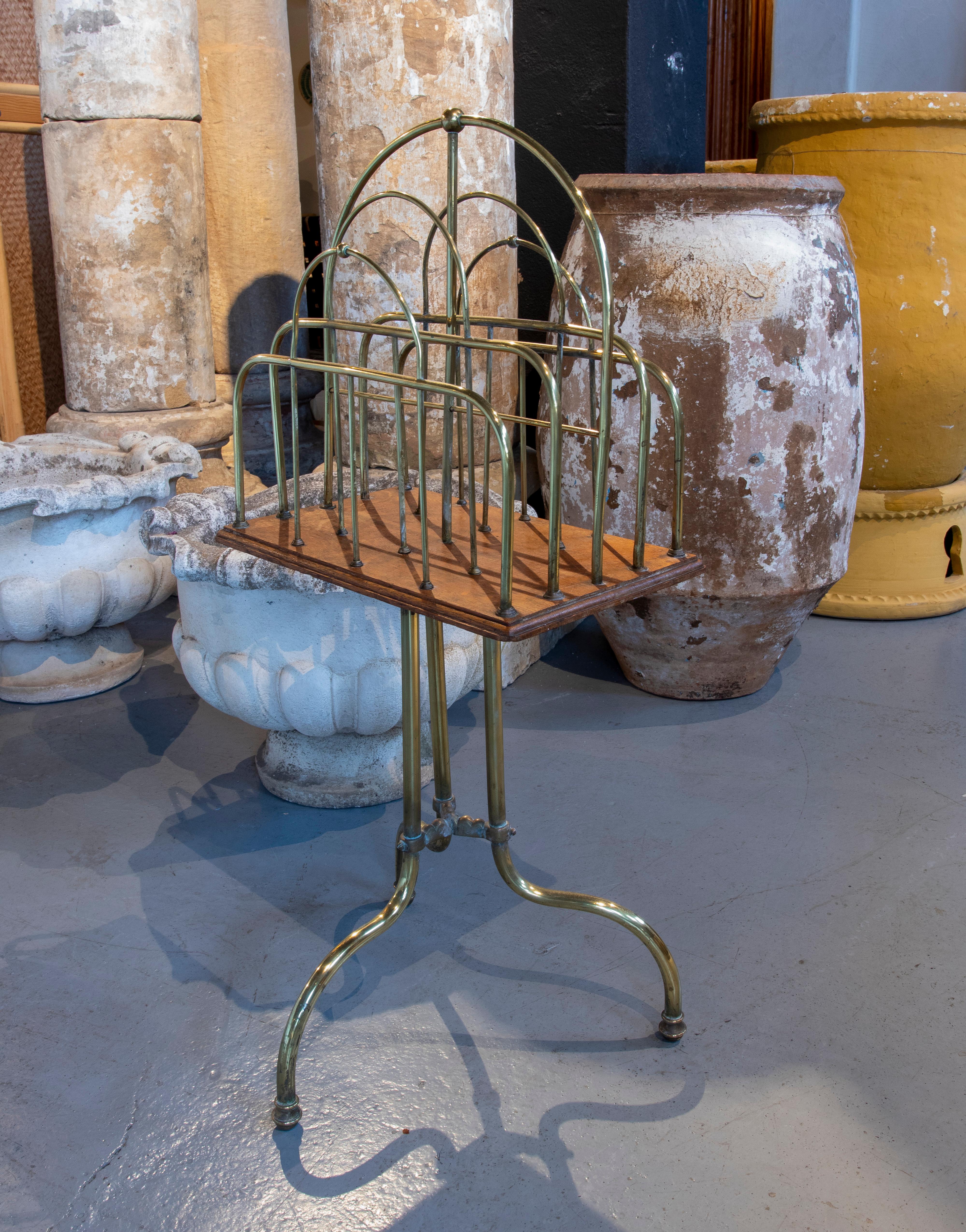 19th Century English Wooden Magazine Rack of Bronze and Wood For Sale 1