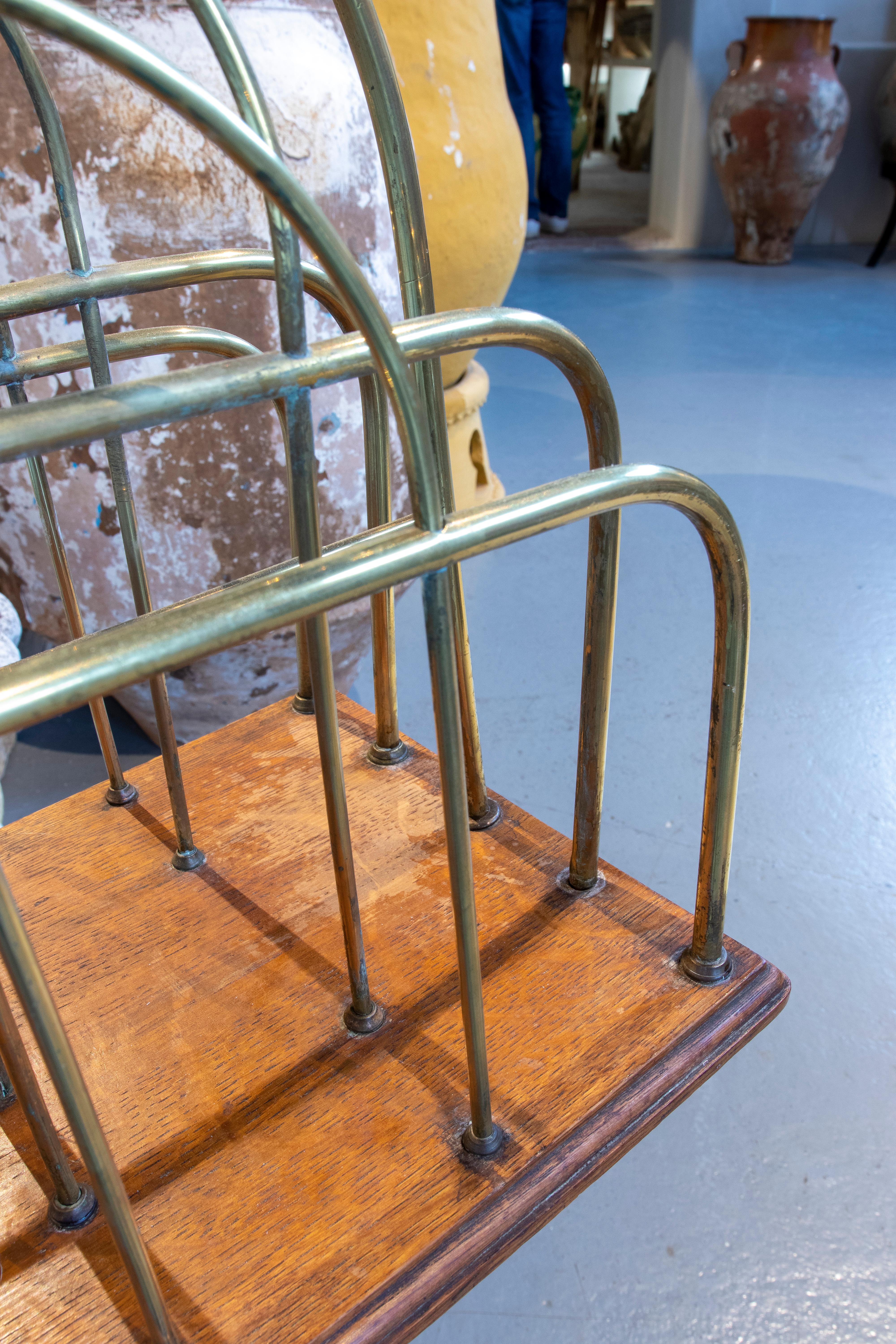 19th Century English Wooden Magazine Rack of Bronze and Wood For Sale 6