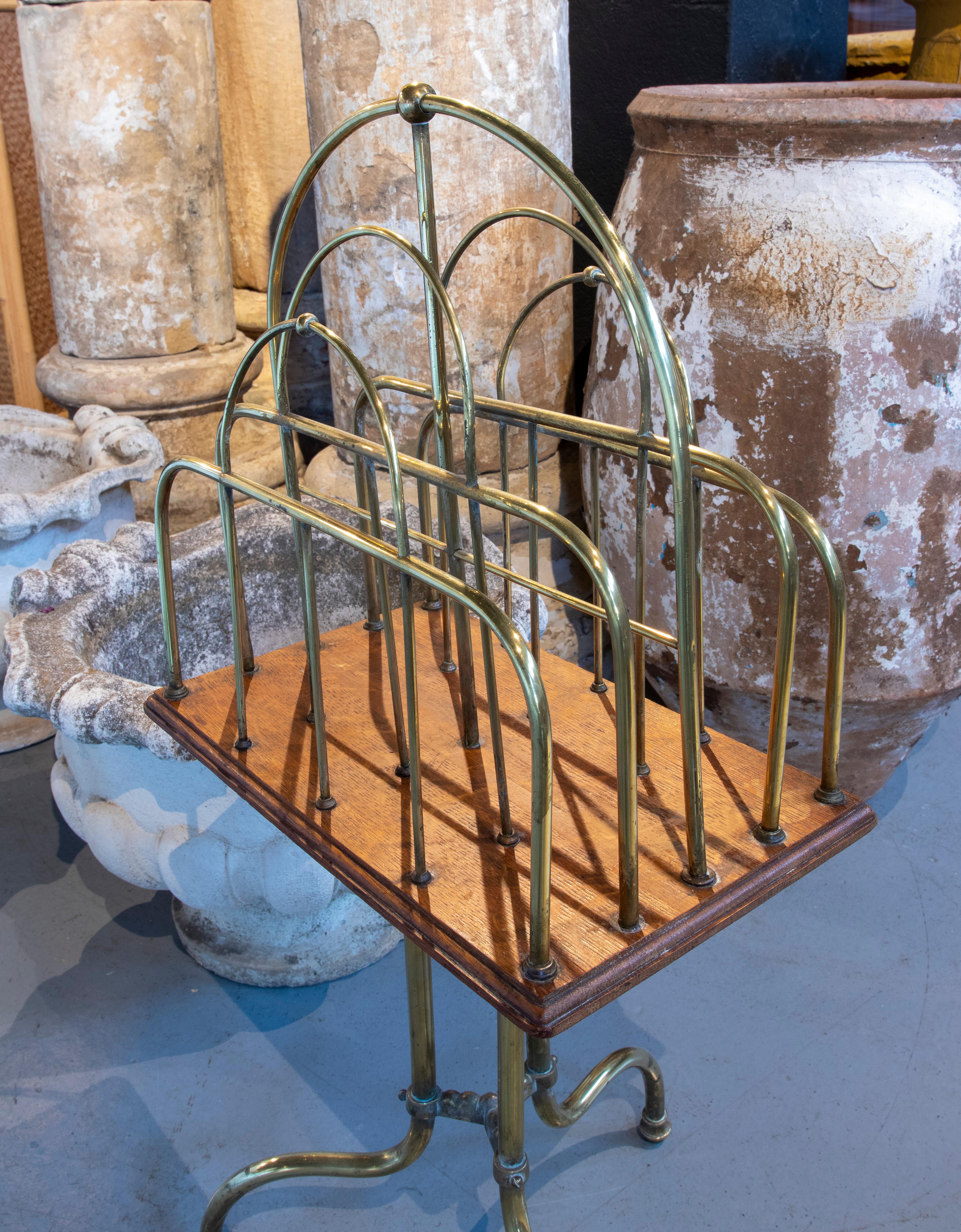 19th Century English Wooden Magazine Rack of Bronze and Wood For Sale 7