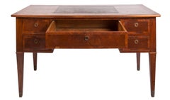 19th Century English Writing Desk, Partner Style, Leather Top, Wood Grain Veneer