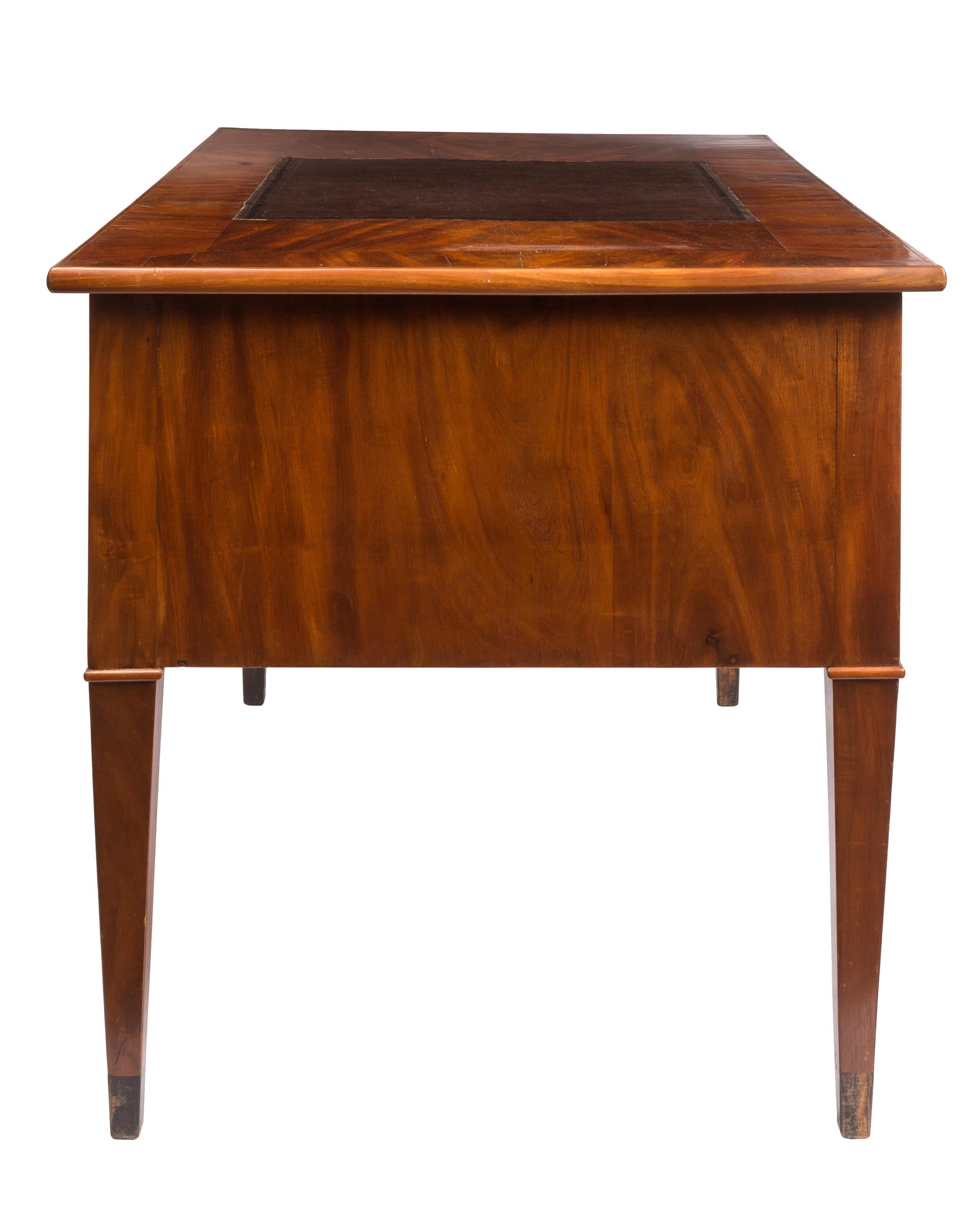Regency 19th Century English Writing Desk, Partner Style, Leather Top, Wood Grain Veneer For Sale