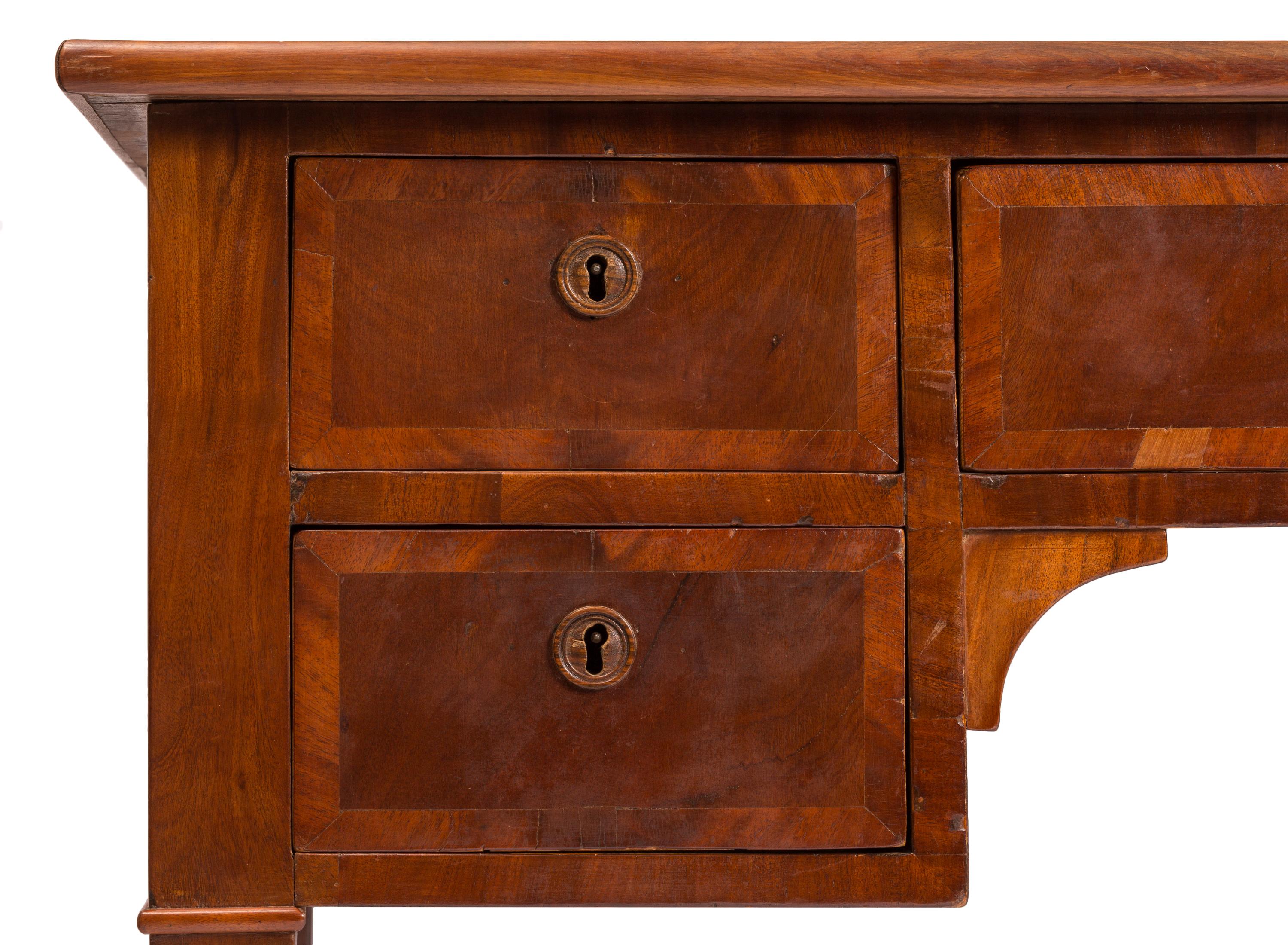 19th Century English Writing Desk, Partner Style, Leather Top, Wood Grain Veneer For Sale 1