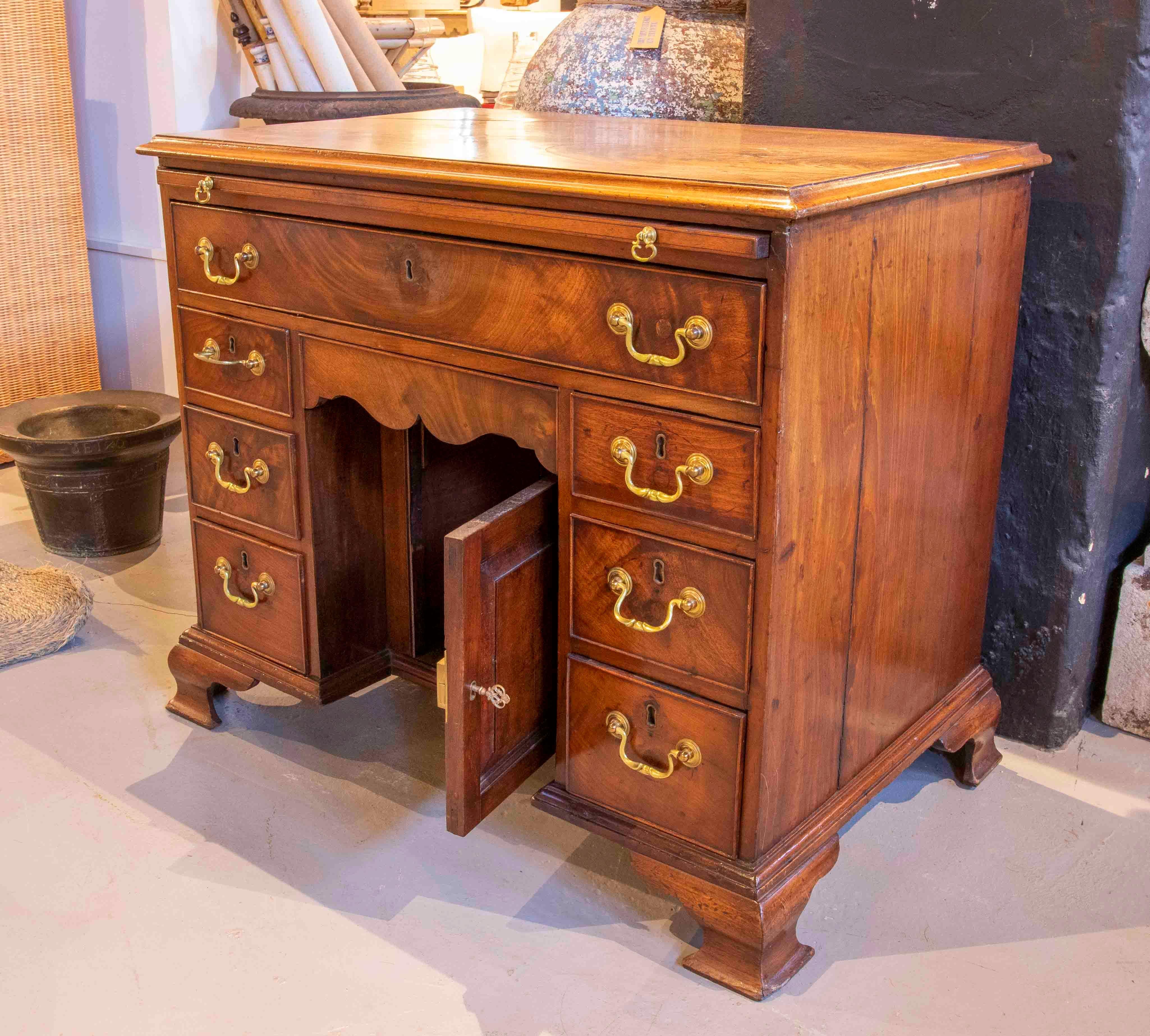 19th Century English Writing Desk with Drawers and Original Bronze Fittings 12
