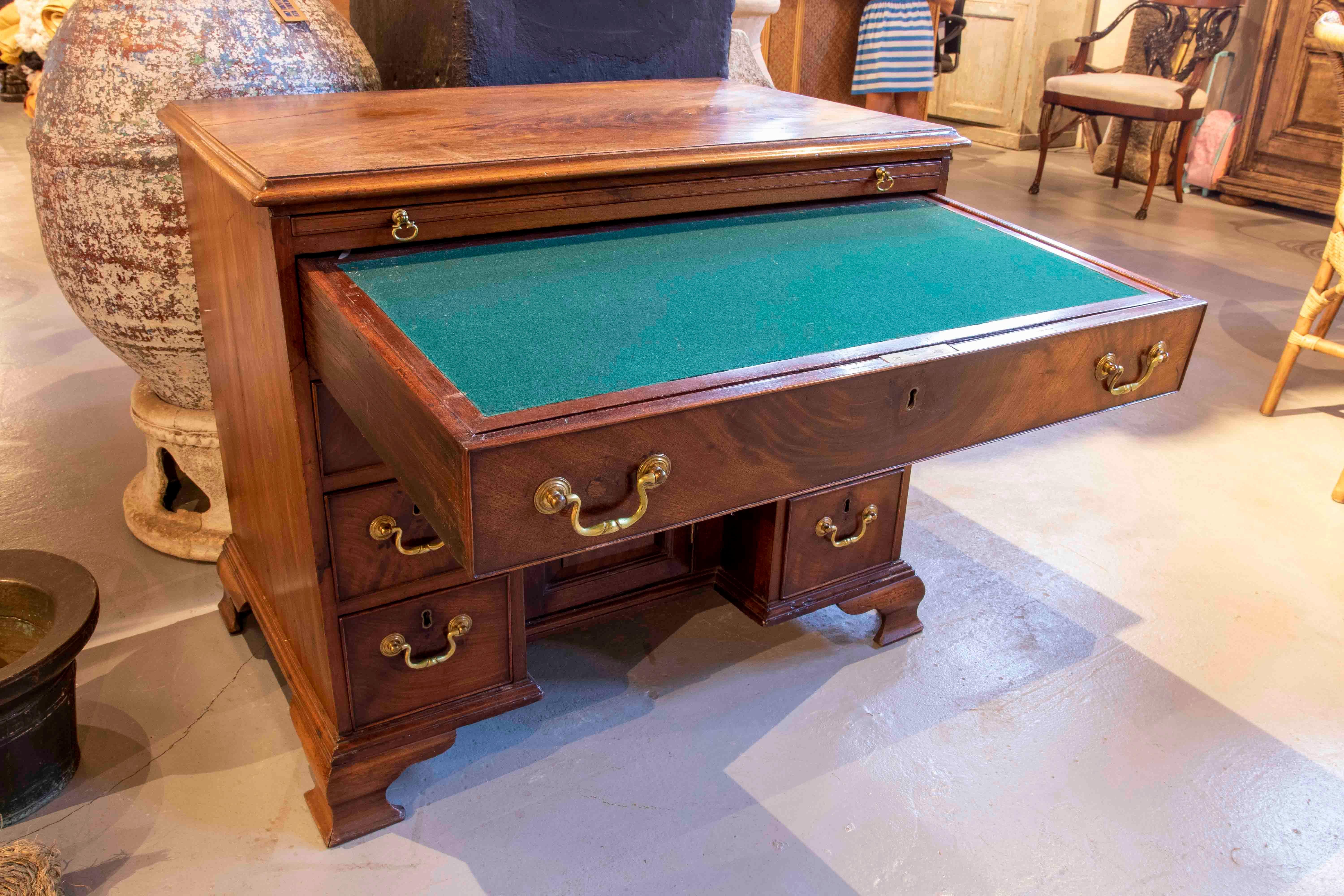 19th Century English Writing Desk with Drawers and Original Bronze Fittings 14