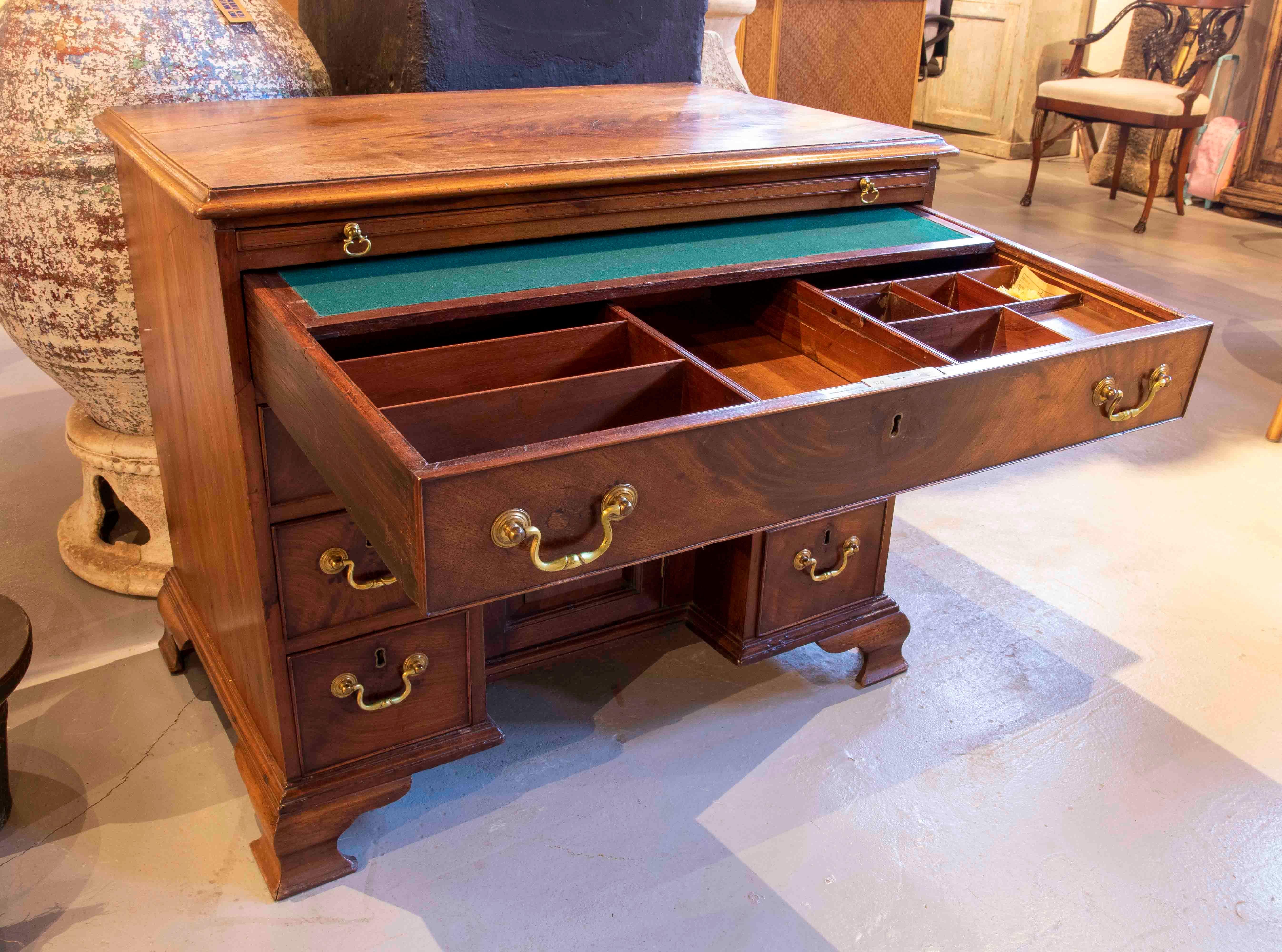 19th Century English Writing Desk with Drawers and Original Bronze Fittings 15