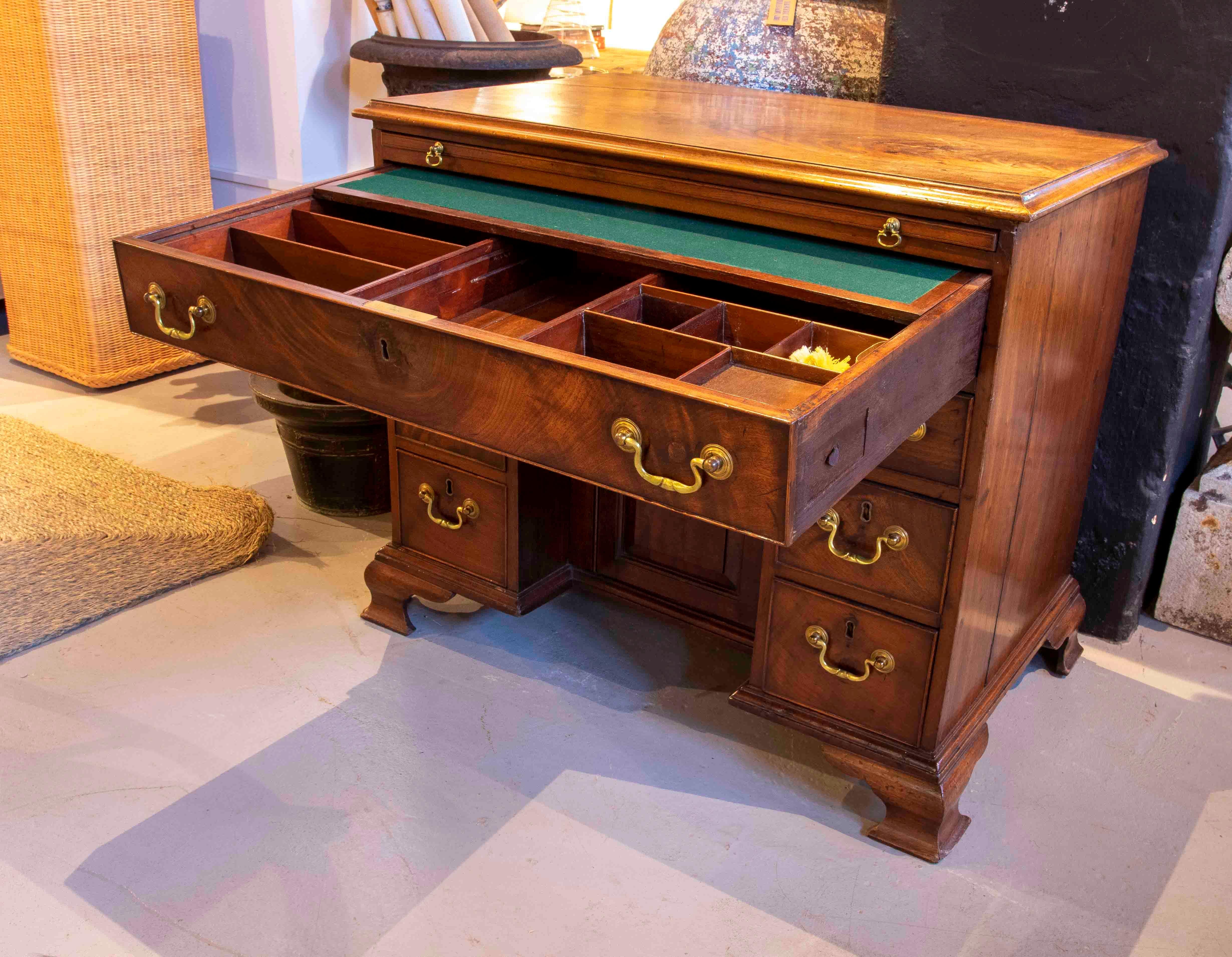19th Century English Writing Desk with Drawers and Original Bronze Fittings 16