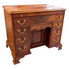 19th Century English Writing Desk with Drawers and Original Bronze Fittings