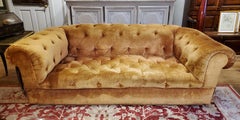 Large 19th Century English Yellow Gold Velvet Chesterfield