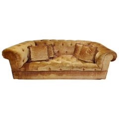 Antique Large 19th Century English Yellow Gold Velvet Chesterfield