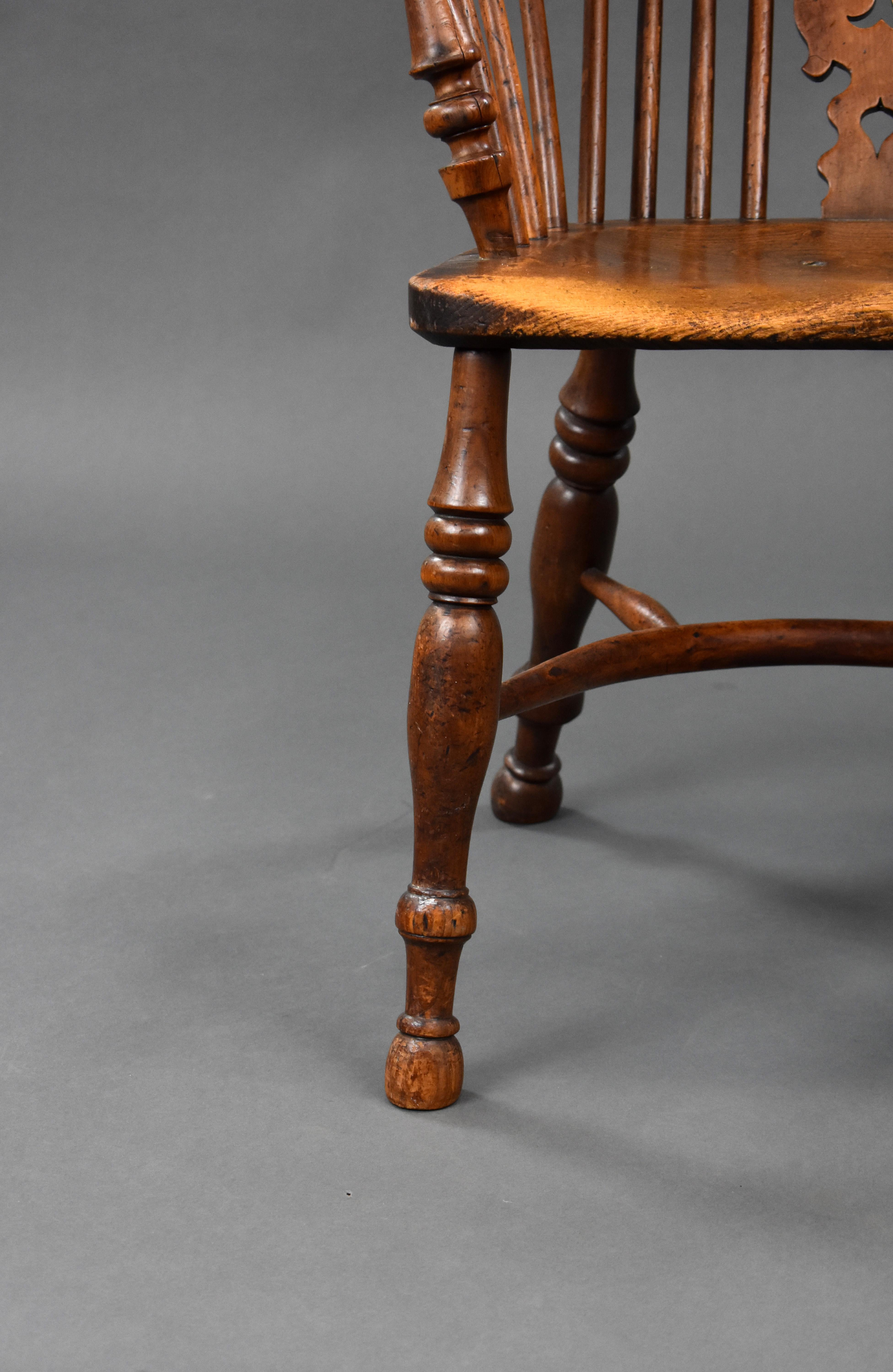 19th Century English Yew & Elm High Back Windsor Chair For Sale 7