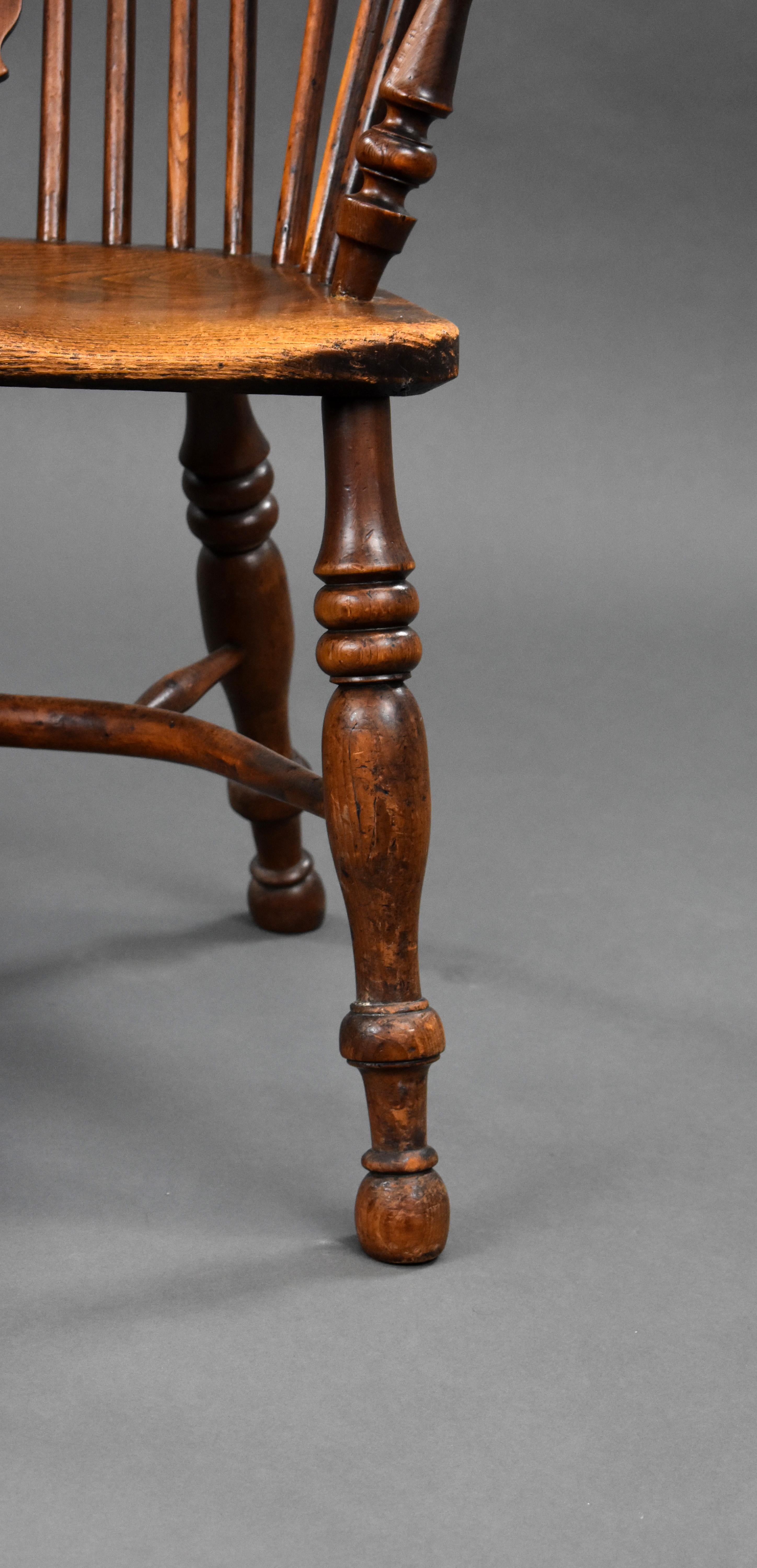 19th Century English Yew & Elm High Back Windsor Chair For Sale 8
