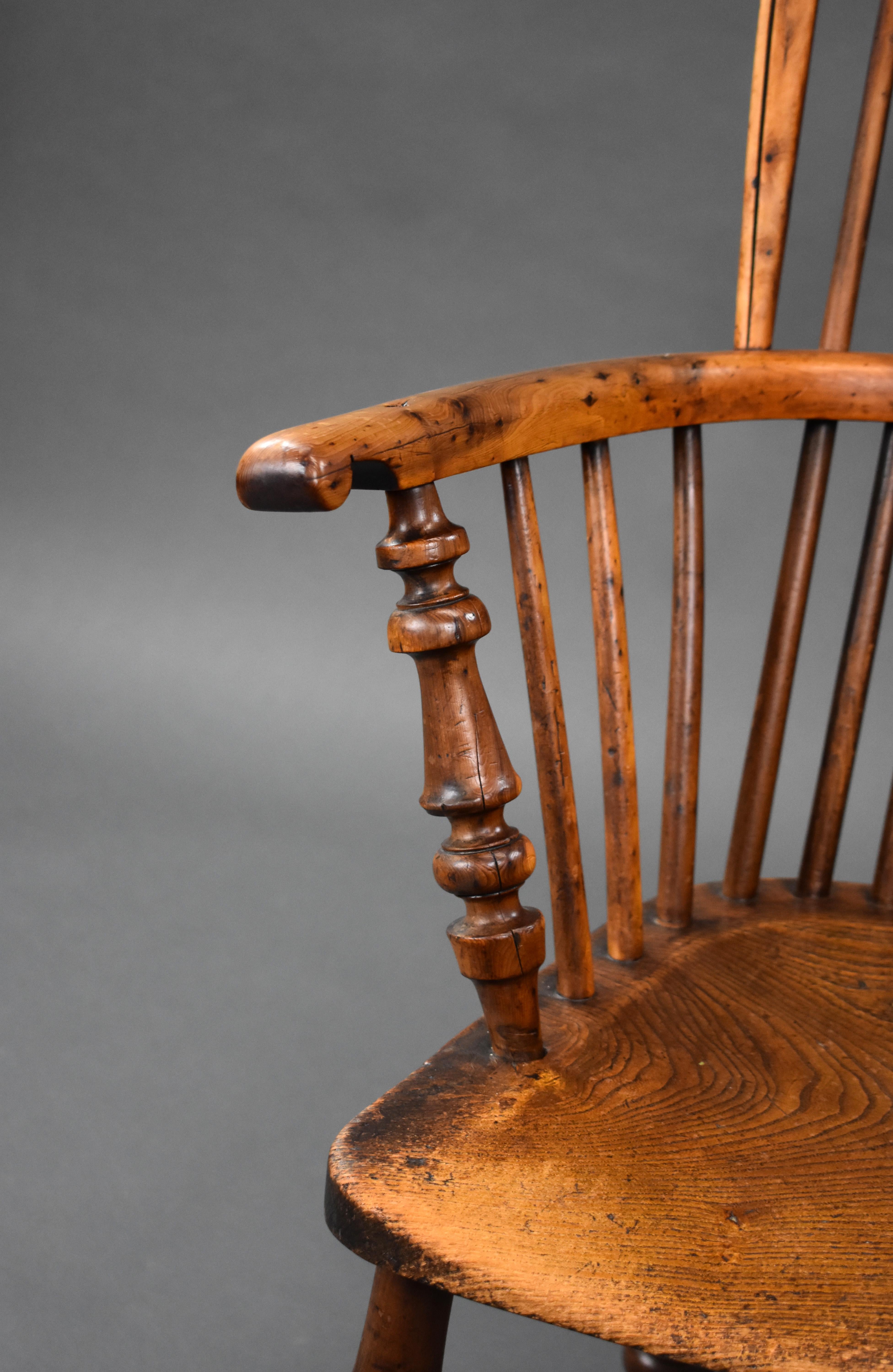 19th Century English Yew & Elm High Back Windsor Chair For Sale 9