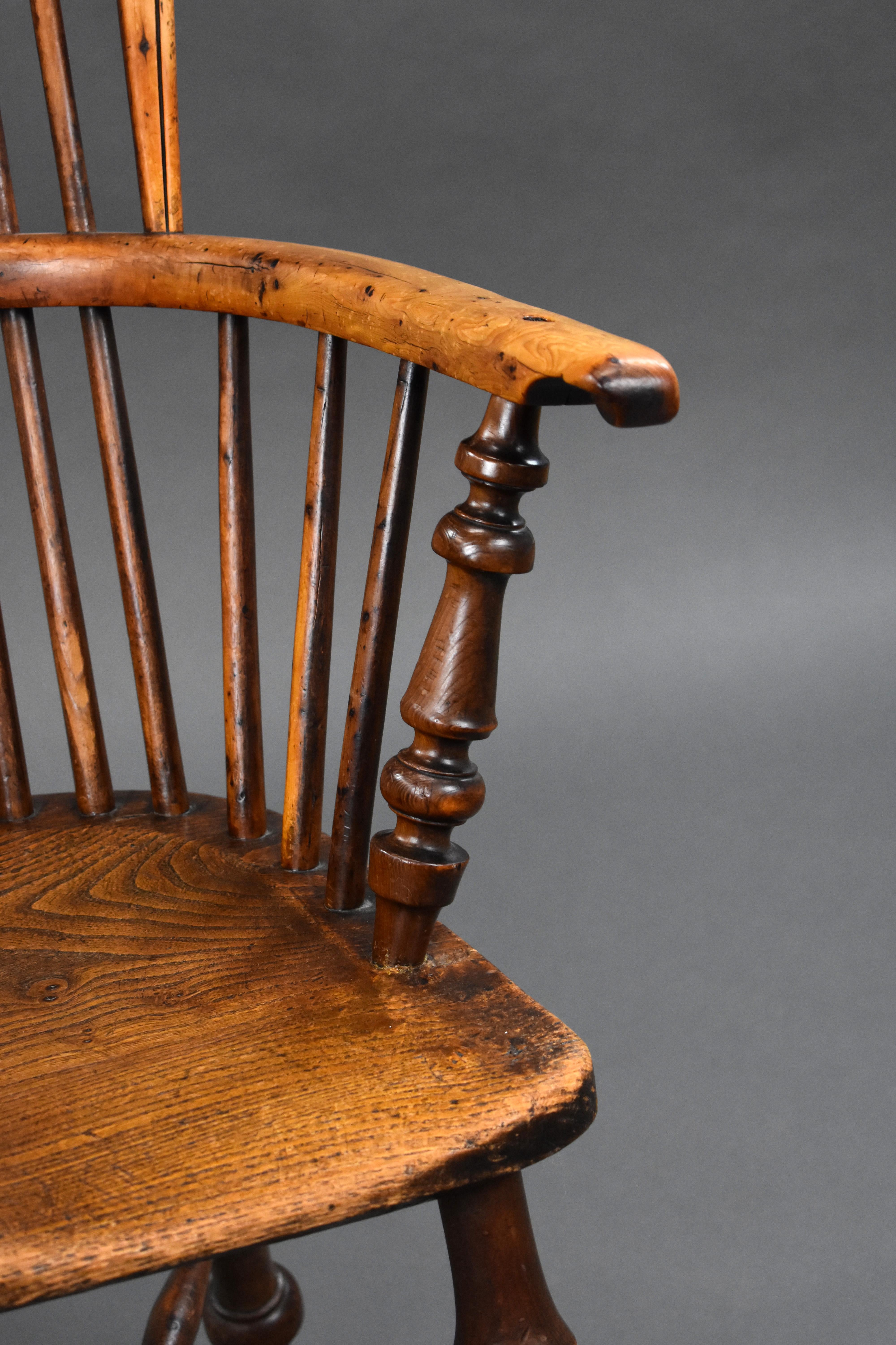 19th Century English Yew & Elm High Back Windsor Chair For Sale 10