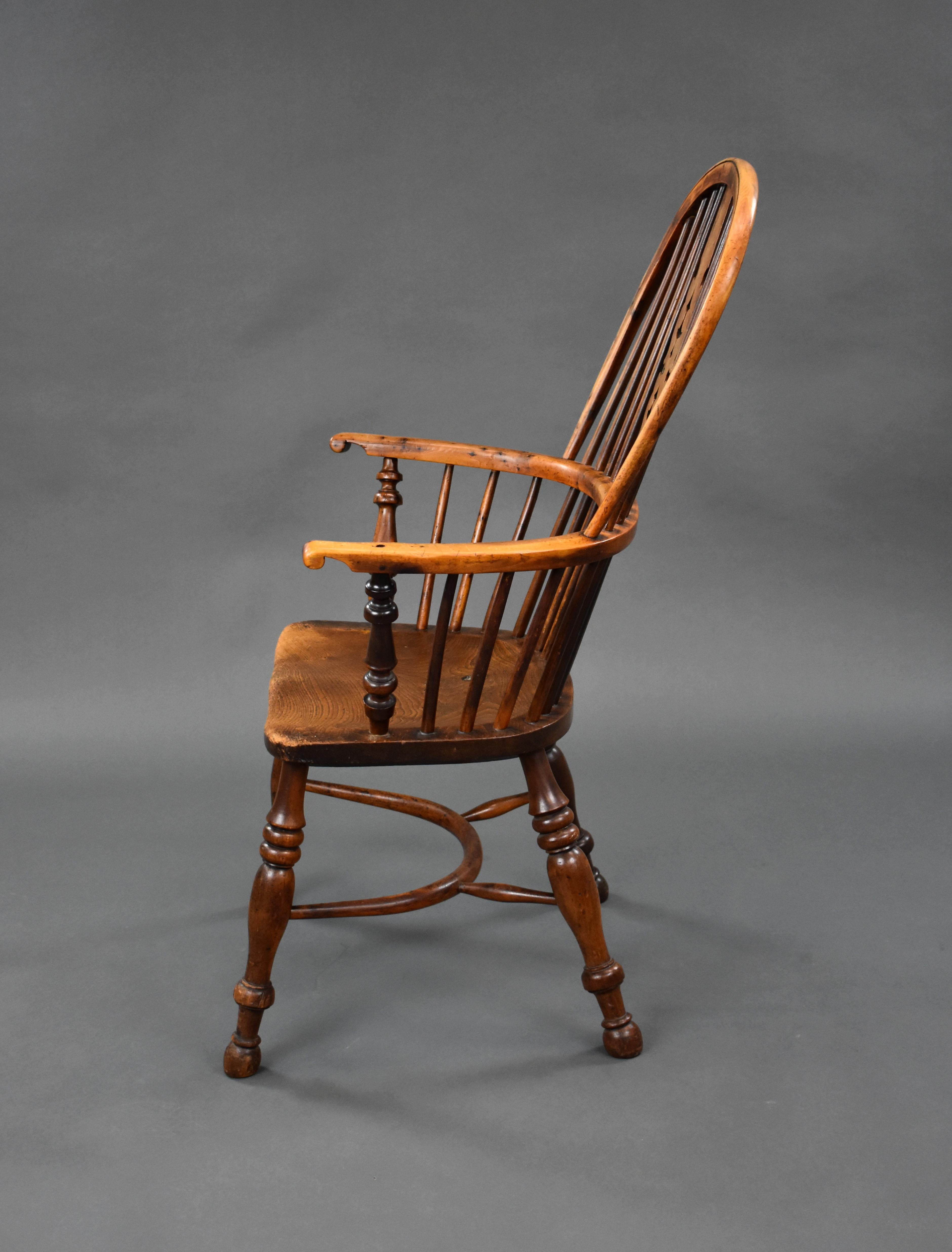 19th Century English Yew & Elm High Back Windsor Chair For Sale 3