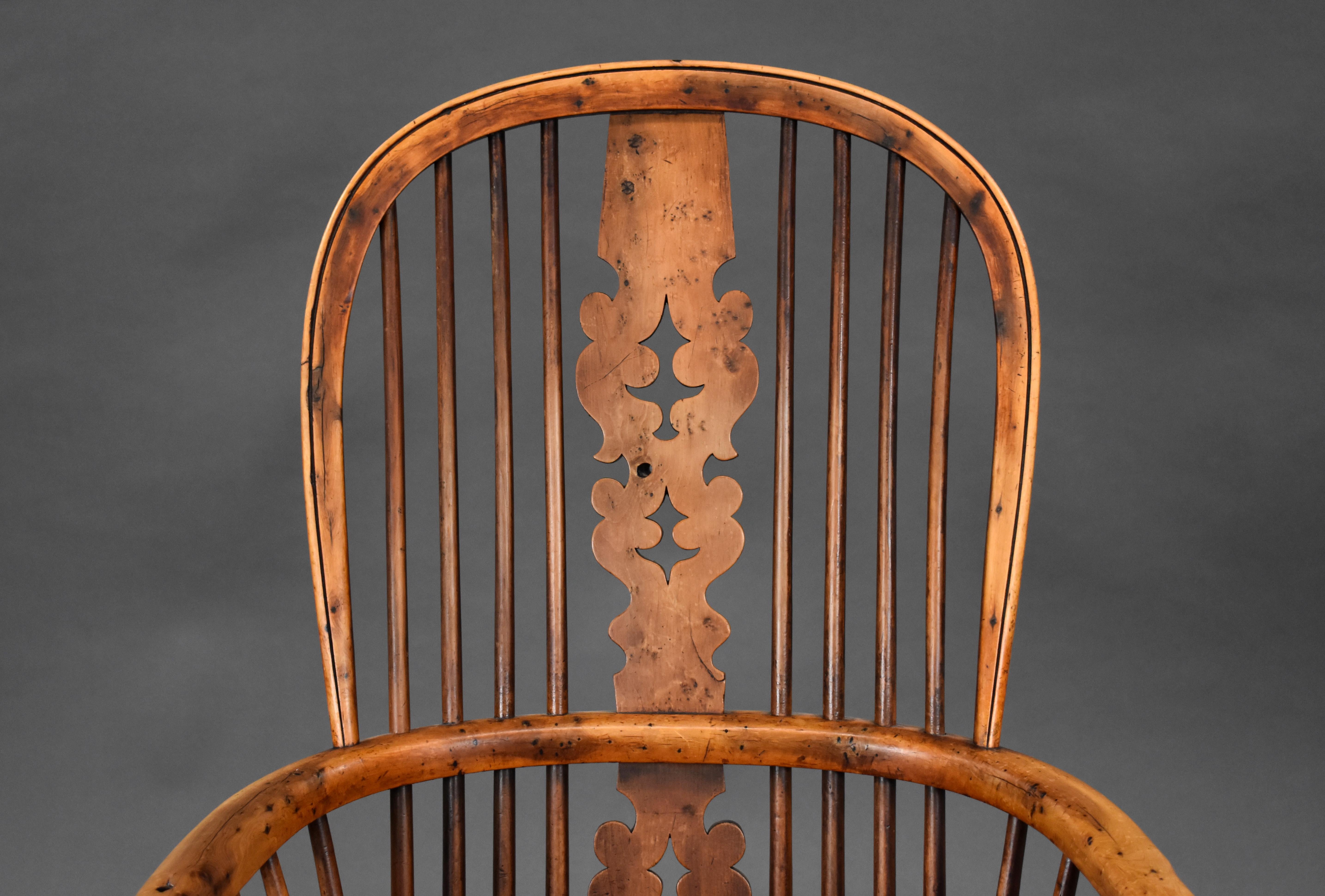 19th Century English Yew & Elm High Back Windsor Chair For Sale 4