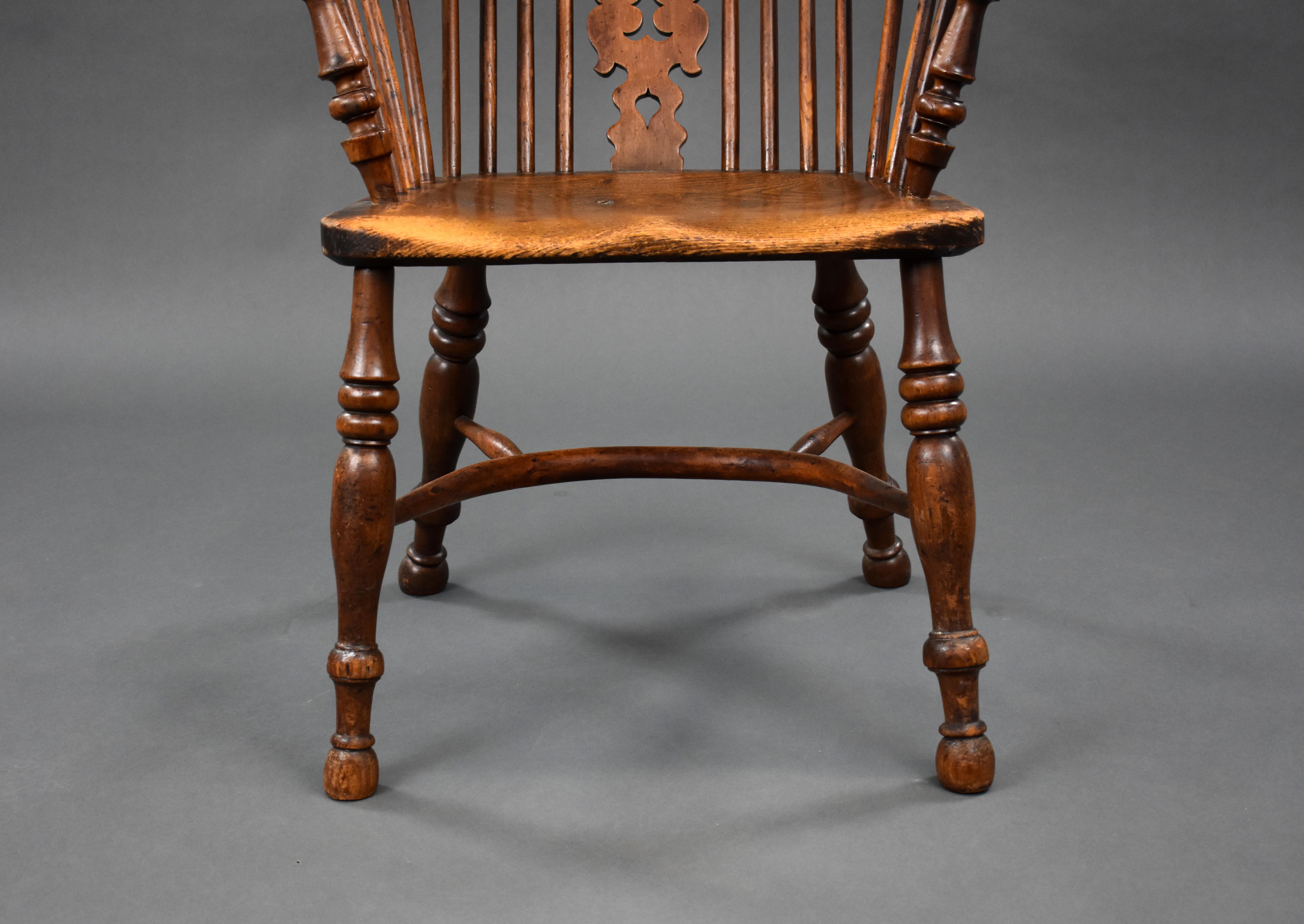 19th Century English Yew & Elm High Back Windsor Chair For Sale 6