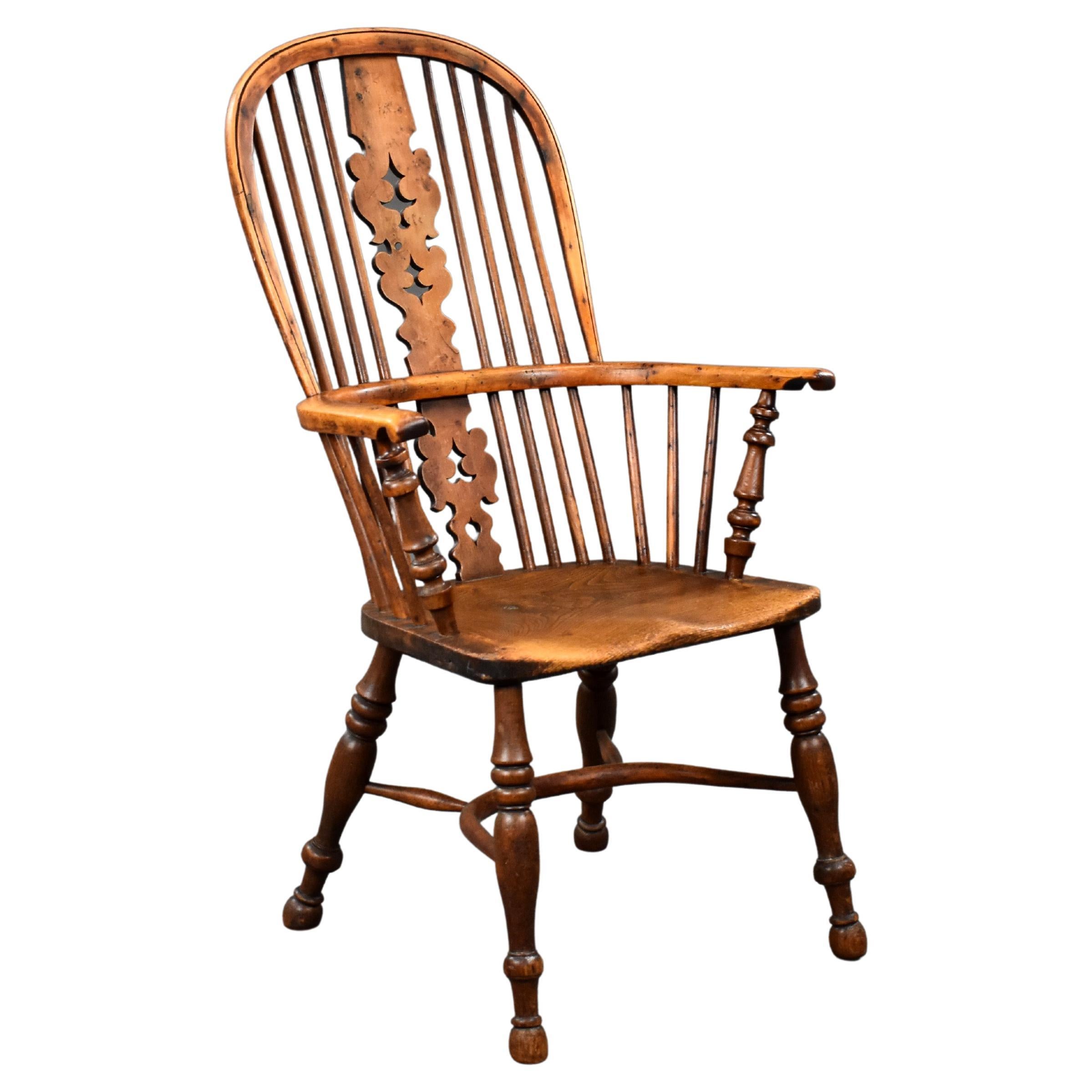 19th Century English Yew & Elm High Back Windsor Chair For Sale