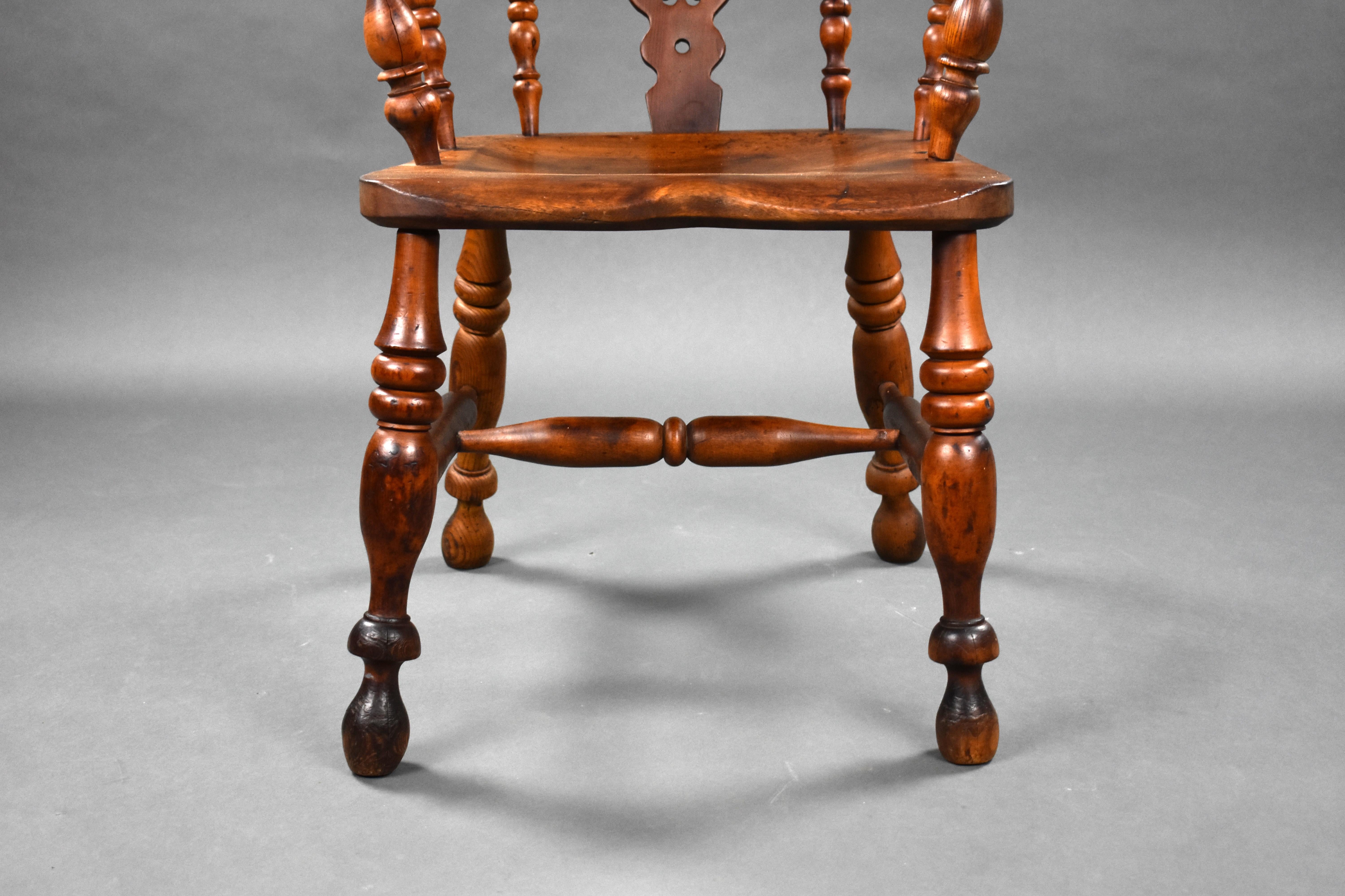 19th Century English Yew Wood High Back Broad Arm Windsor Chair For Sale 5