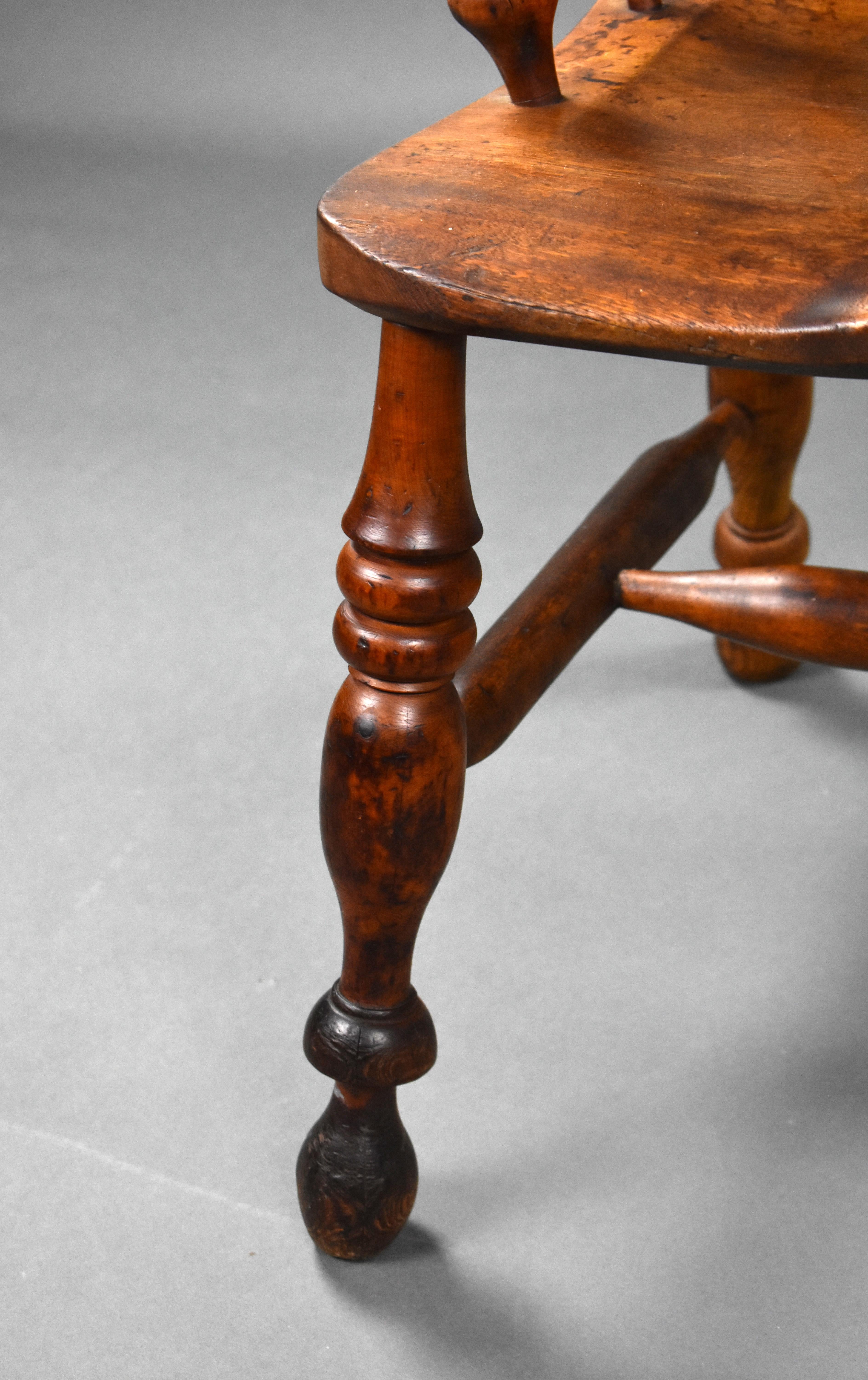 19th Century English Yew Wood High Back Broad Arm Windsor Chair For Sale 6