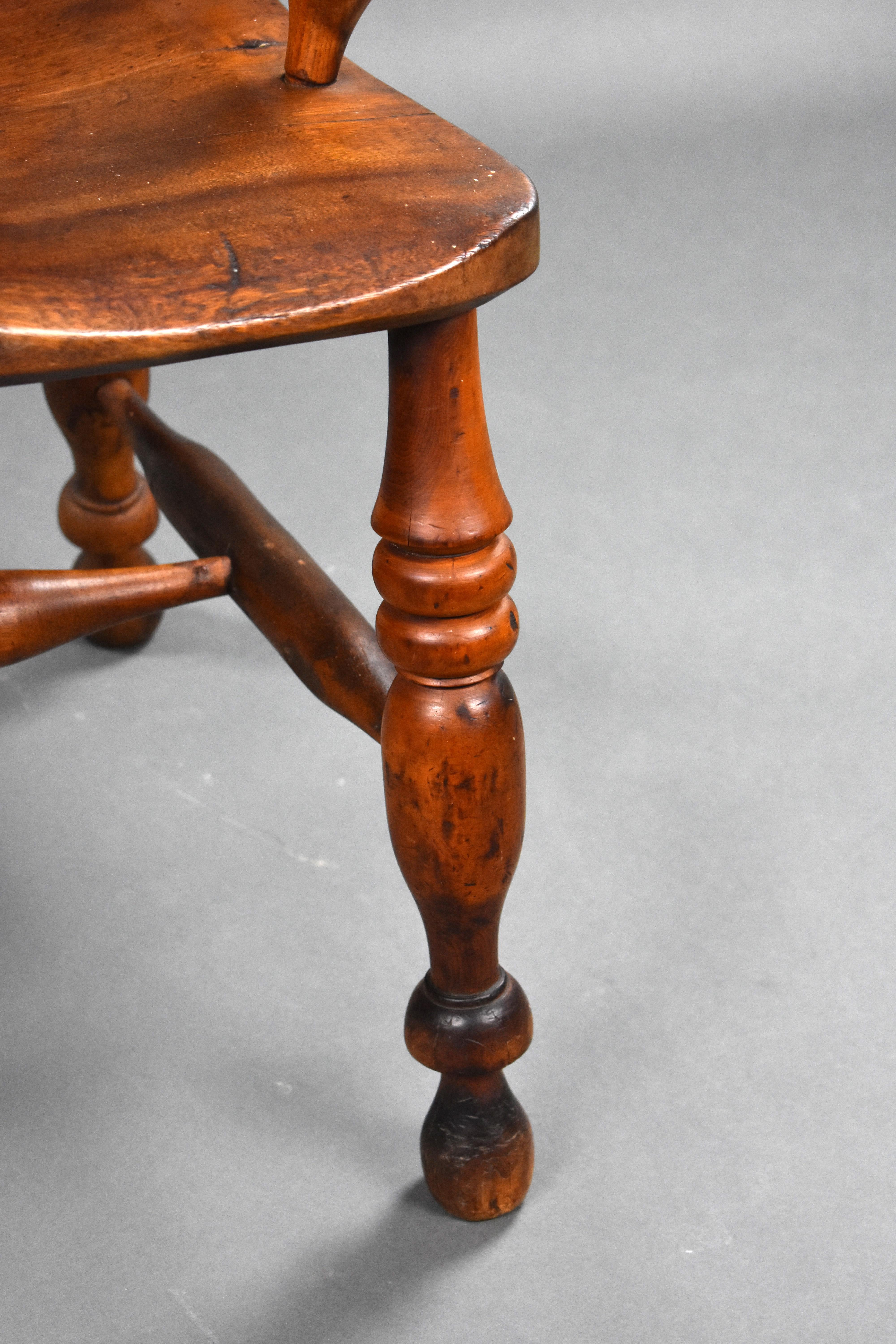 19th Century English Yew Wood High Back Broad Arm Windsor Chair For Sale 7